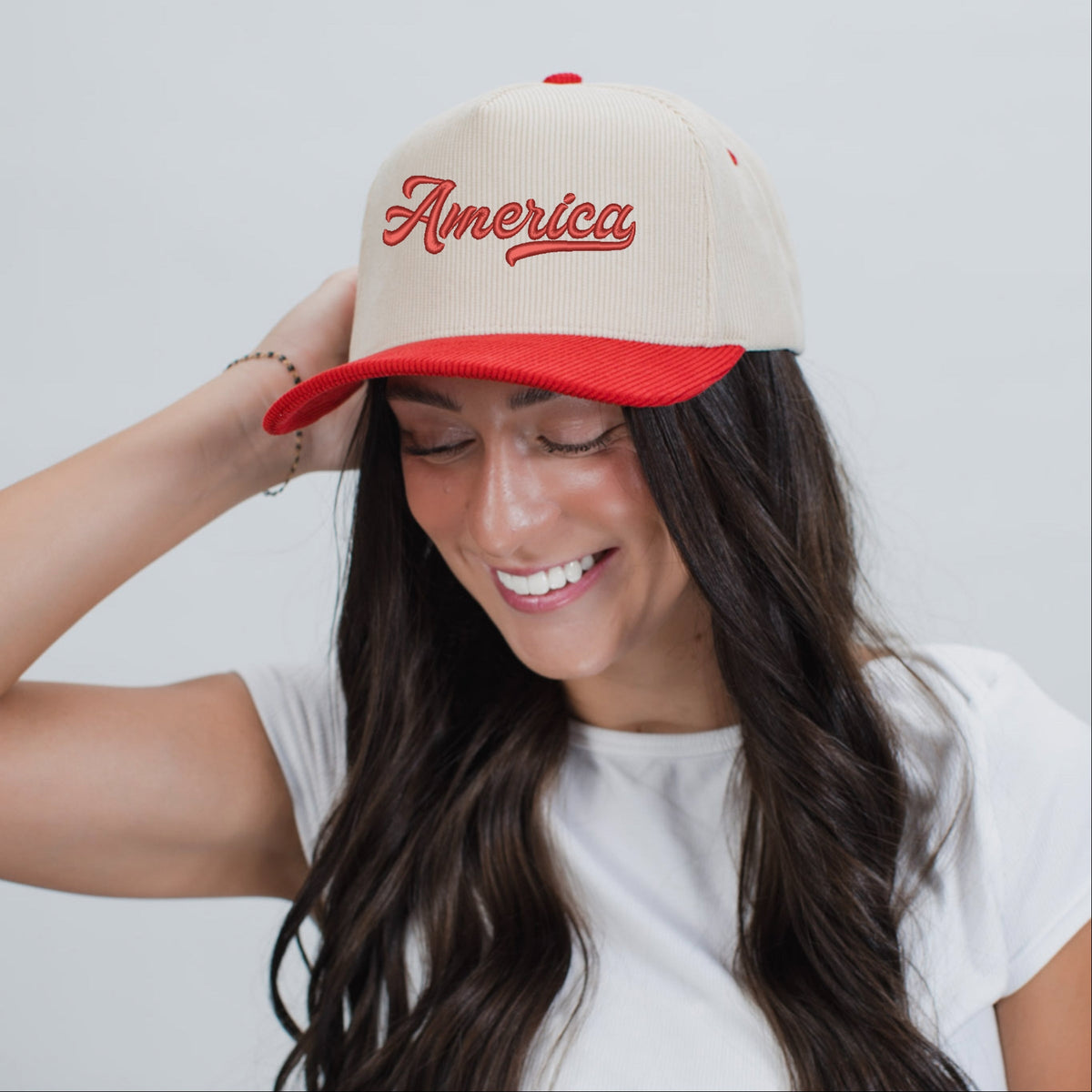 3D Puff Embroidered Retro America - Women's Corduroy Trucker Hat
