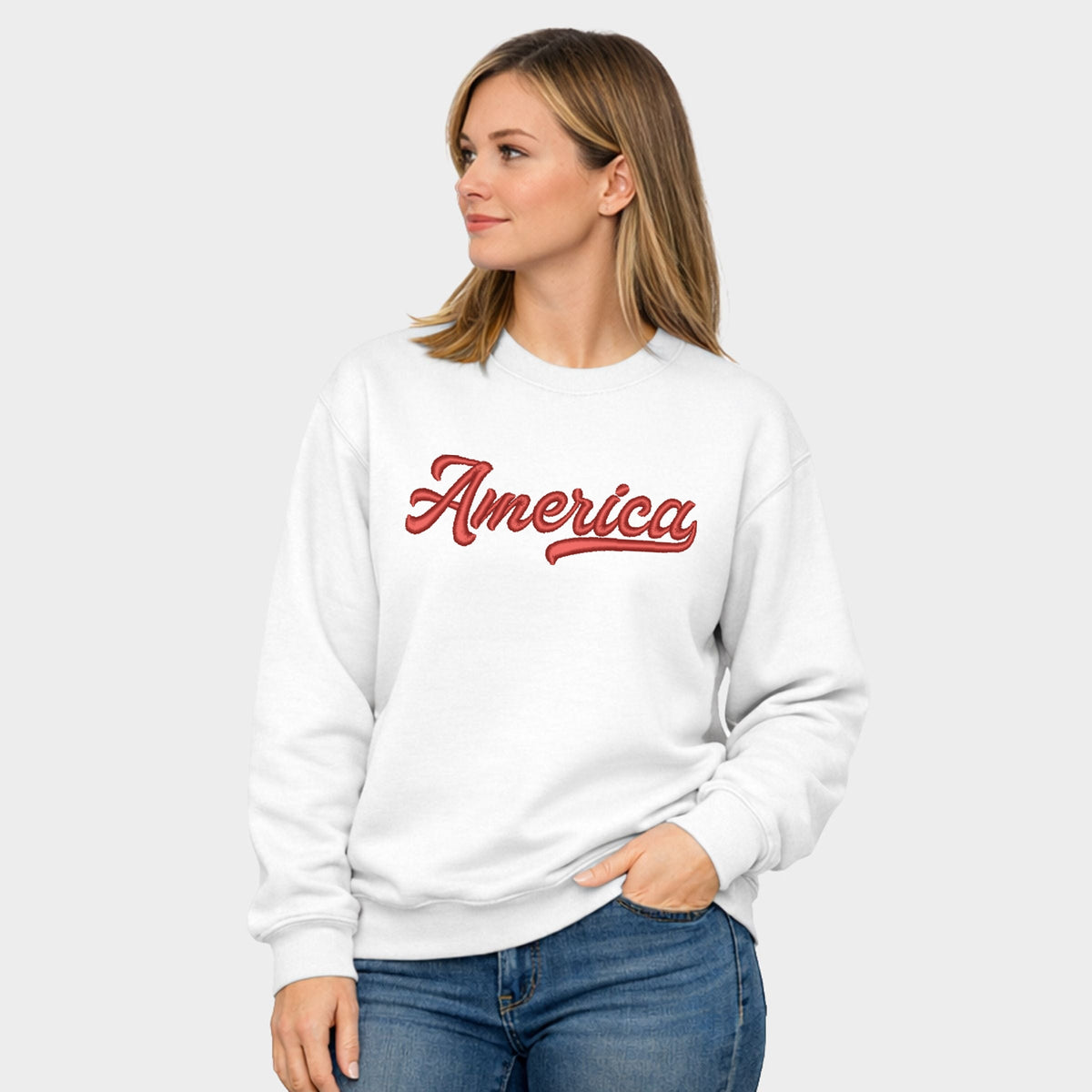 3D Puff Embroidered Retro America - Women's Graphic Sweatshirt