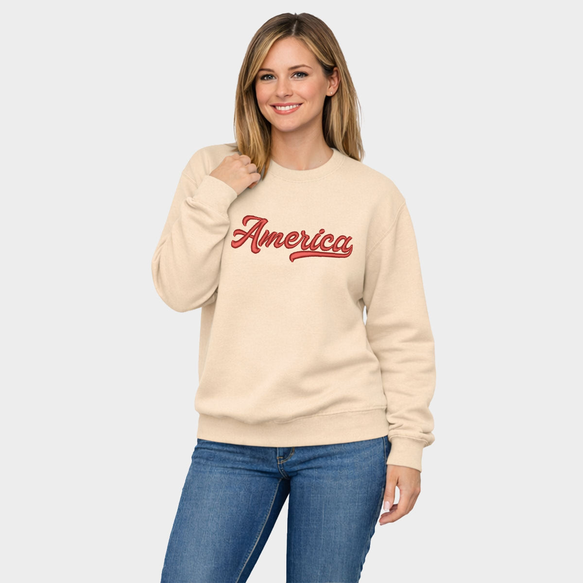 3D Puff Embroidered Retro America - Women's Graphic Sweatshirt