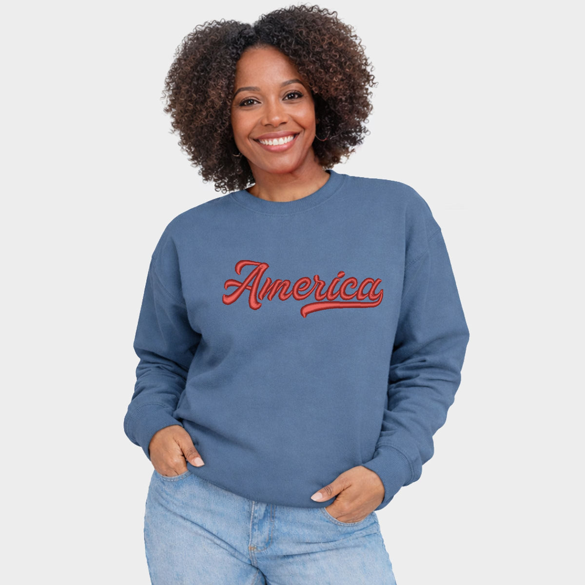 3D Puff Embroidered Retro America - Women's Graphic Sweatshirt
