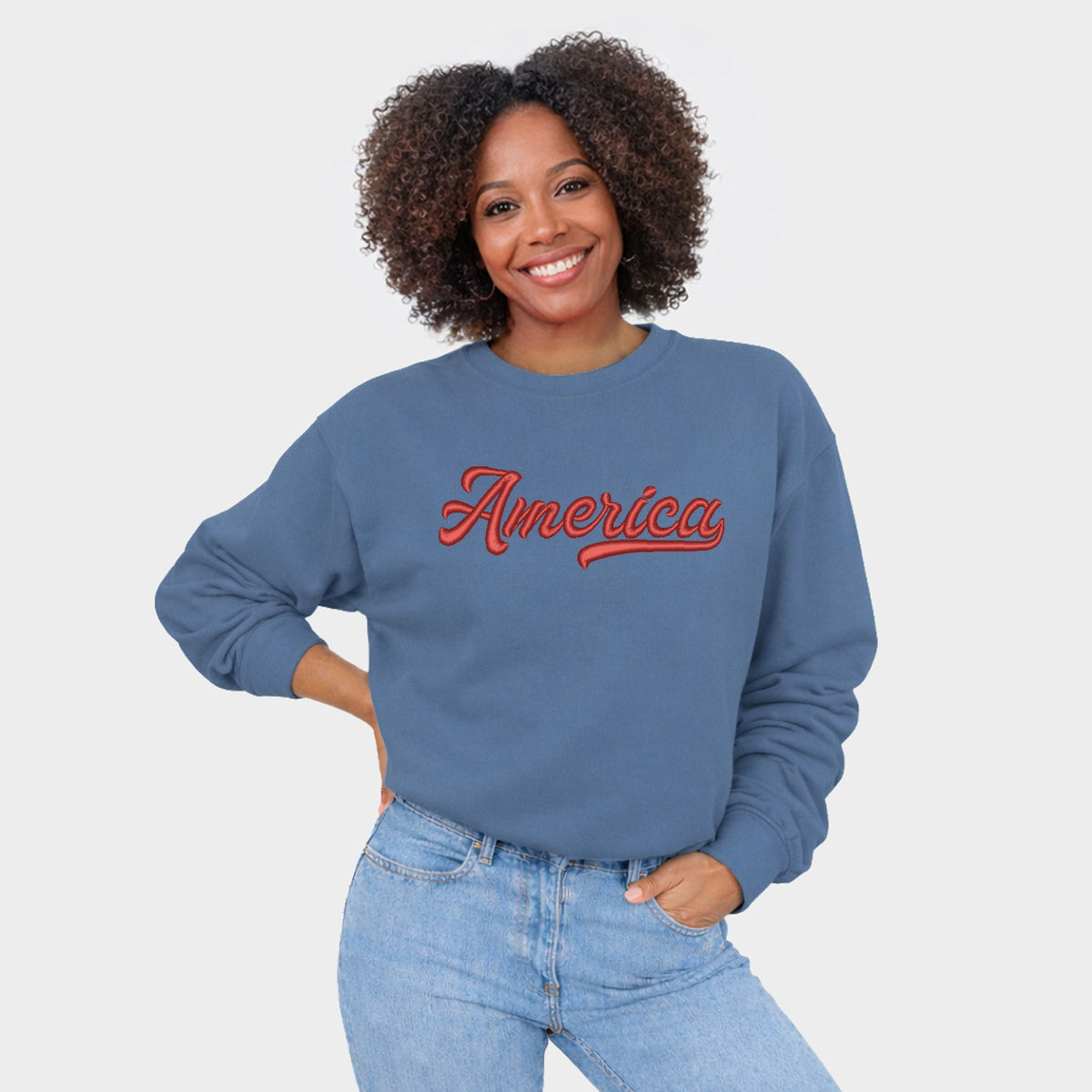 3D Puff Embroidered Retro America - Women's Graphic Sweatshirt