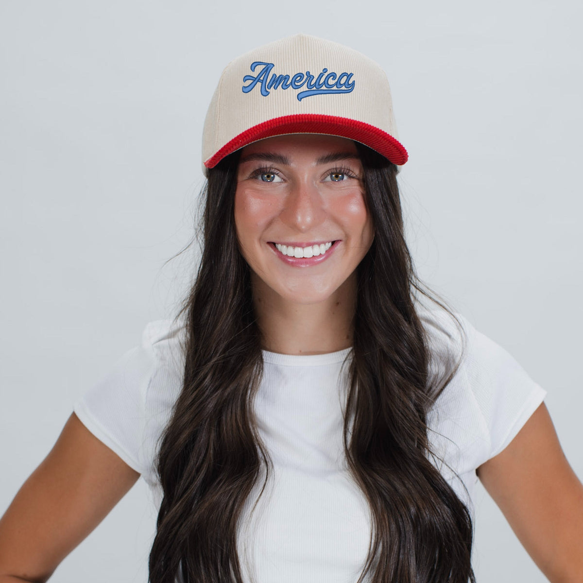 3D Puff Embroidered Retro America - Women's Corduroy Trucker Hat