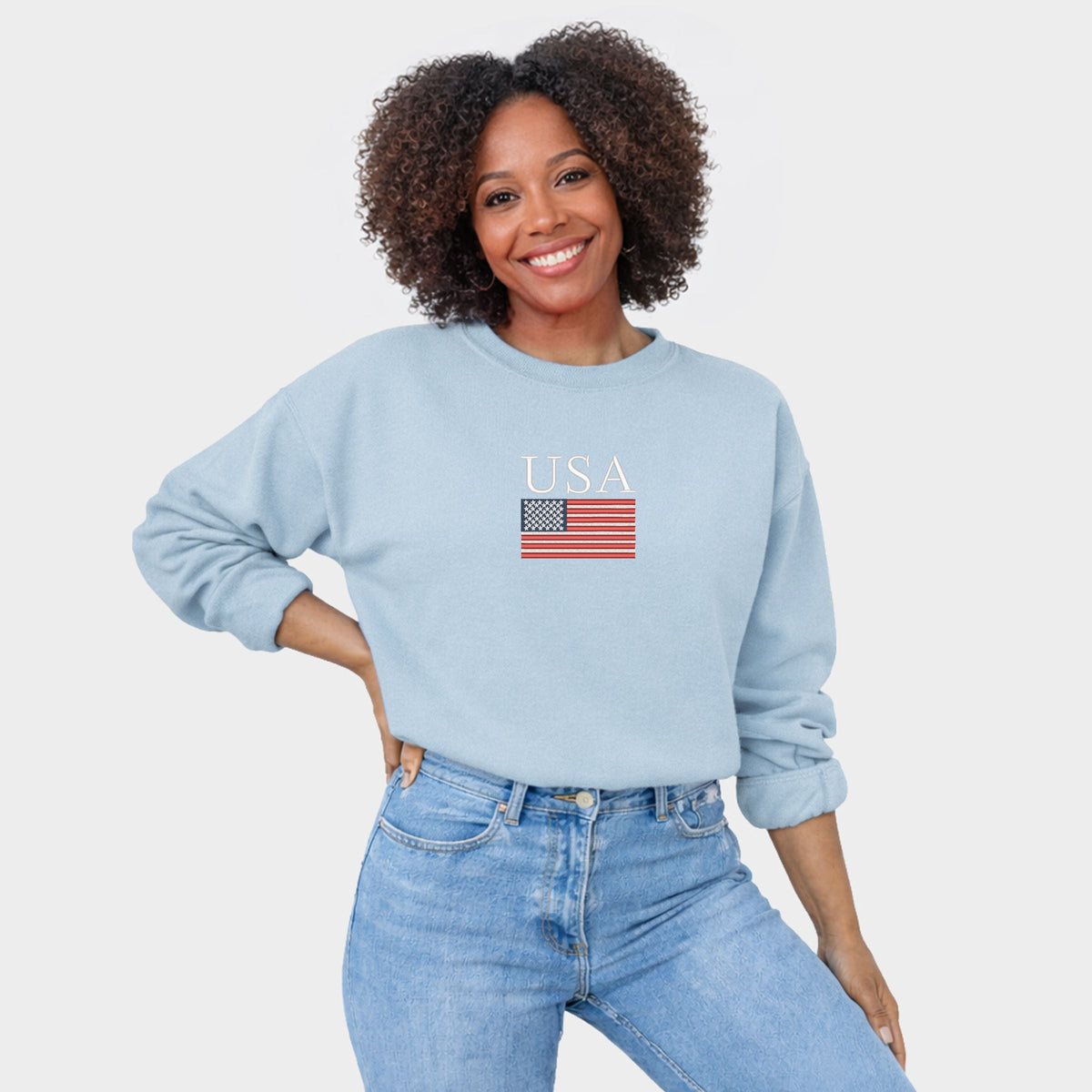 Embroidered USA Flag - Women's Graphic Sweatshirt