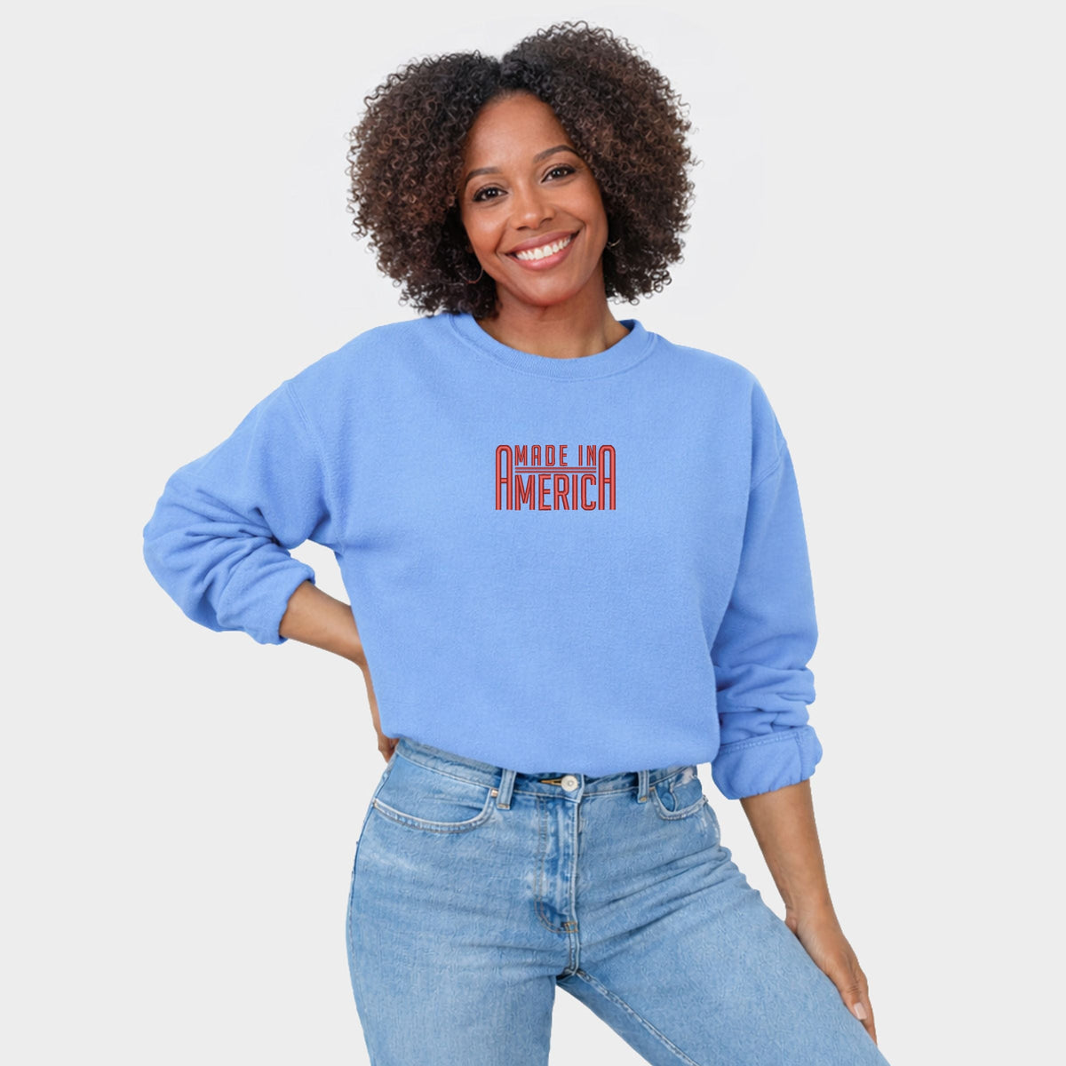 Embroidered Made In America Rounded - Women's Graphic Sweatshirt