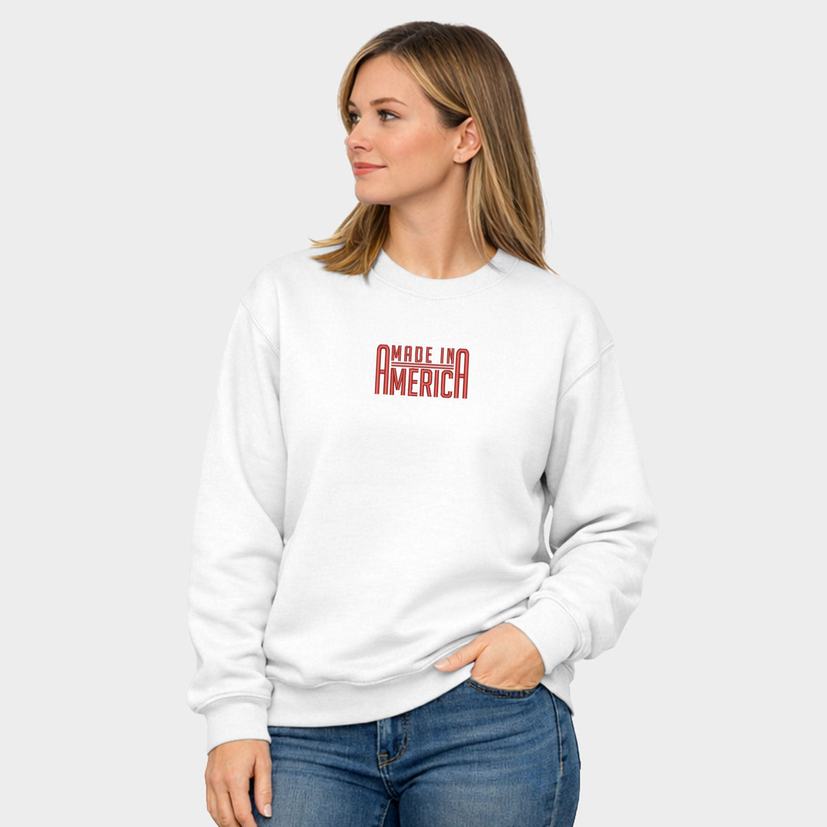 Embroidered Made In America Rounded - Women's Graphic Sweatshirt