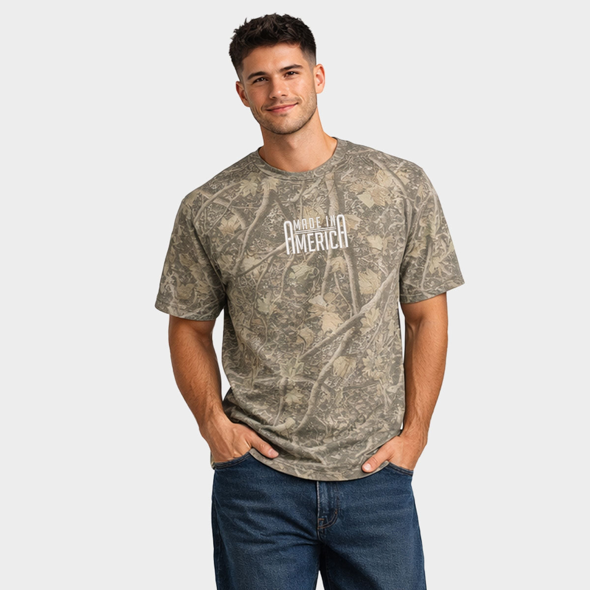 Embroidered Made In America Rounded - Men's Heavyweight Camo Tee