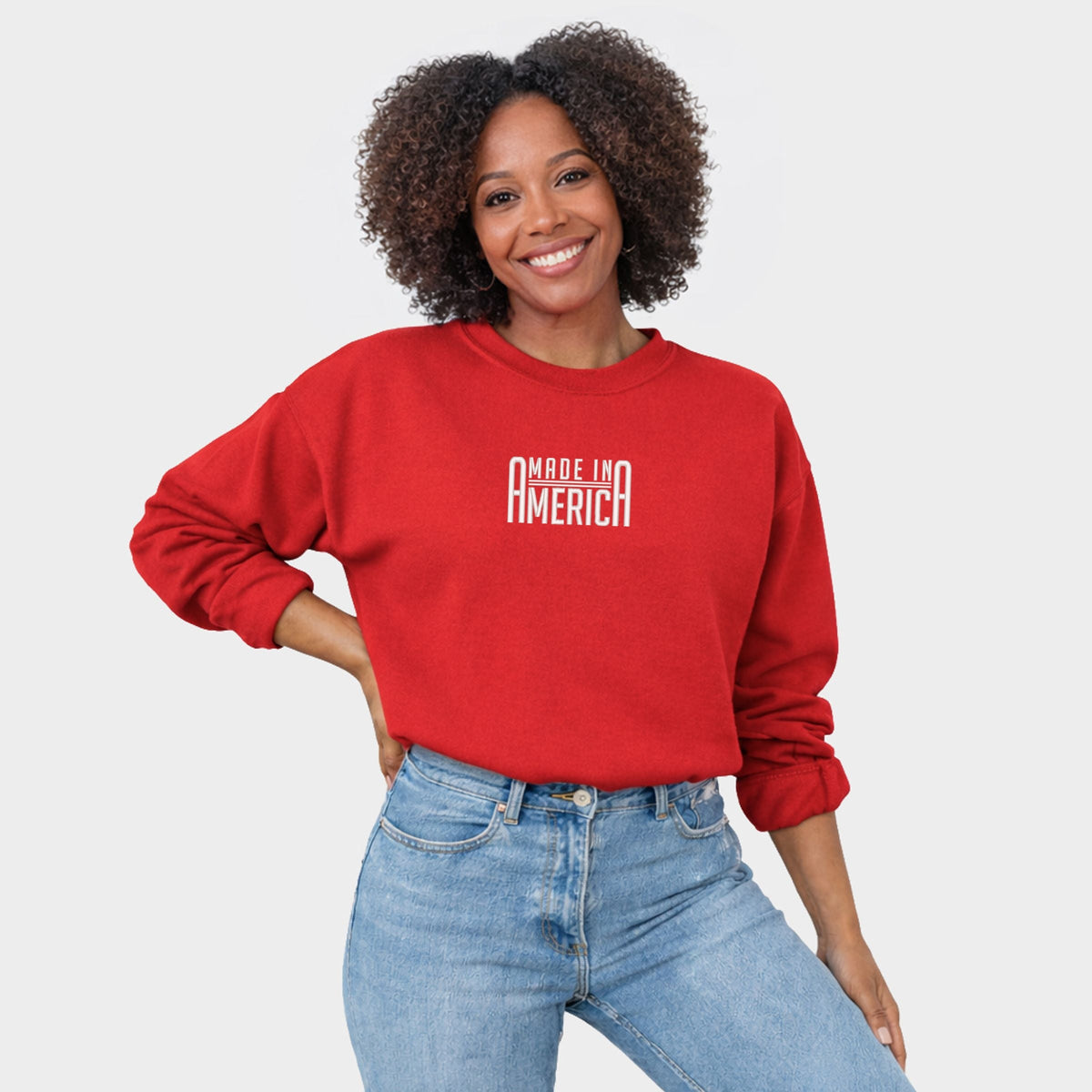 Embroidered Made In America Rounded - Women's Graphic Sweatshirt