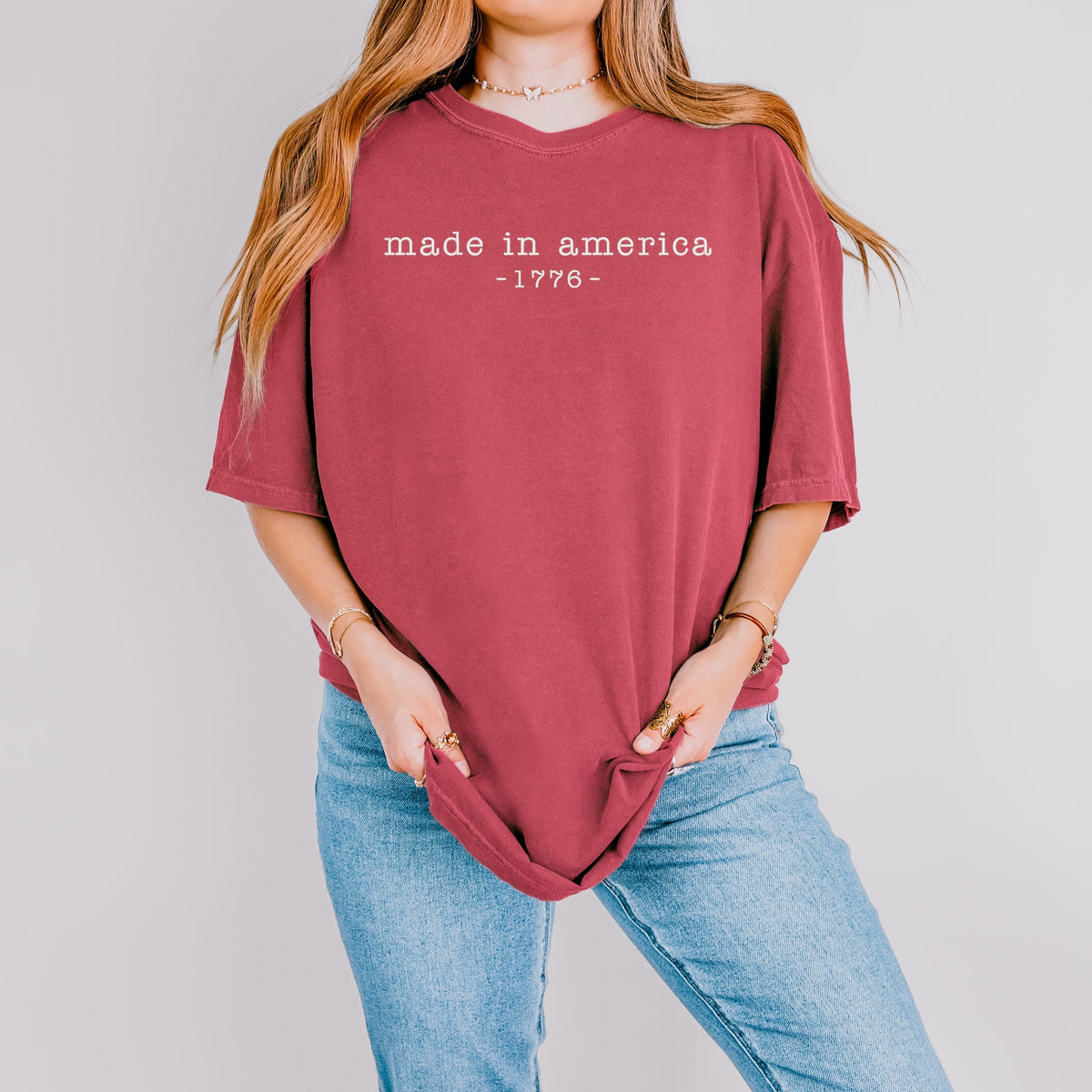 Embroidered Made In America 1776 - Women's Garment Dyed Graphic T-Shirt