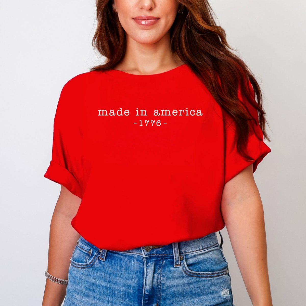 Embroidered Made In America 1776 - Women's Garment Dyed Graphic T-Shirt