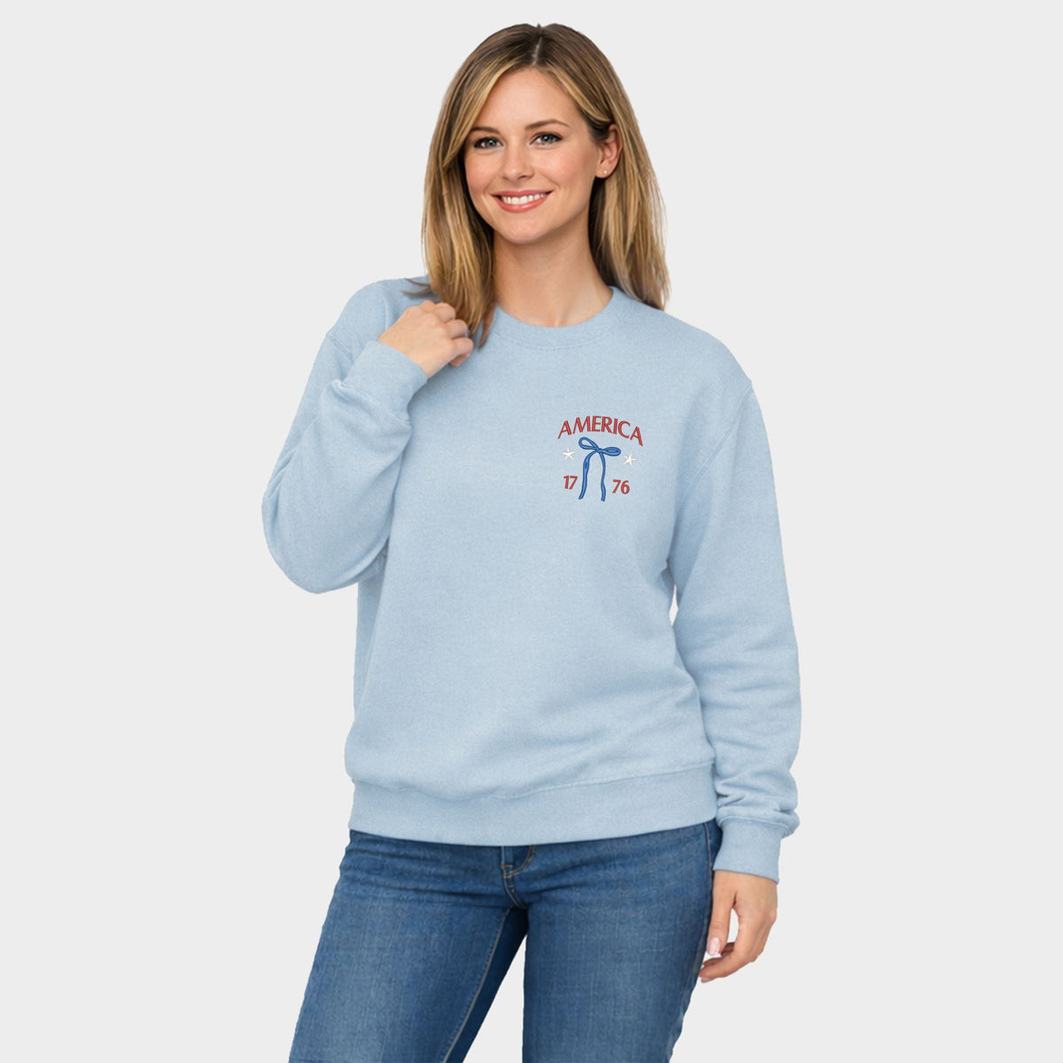 Embroidered America Bow Stars - Women's Graphic Sweatshirt