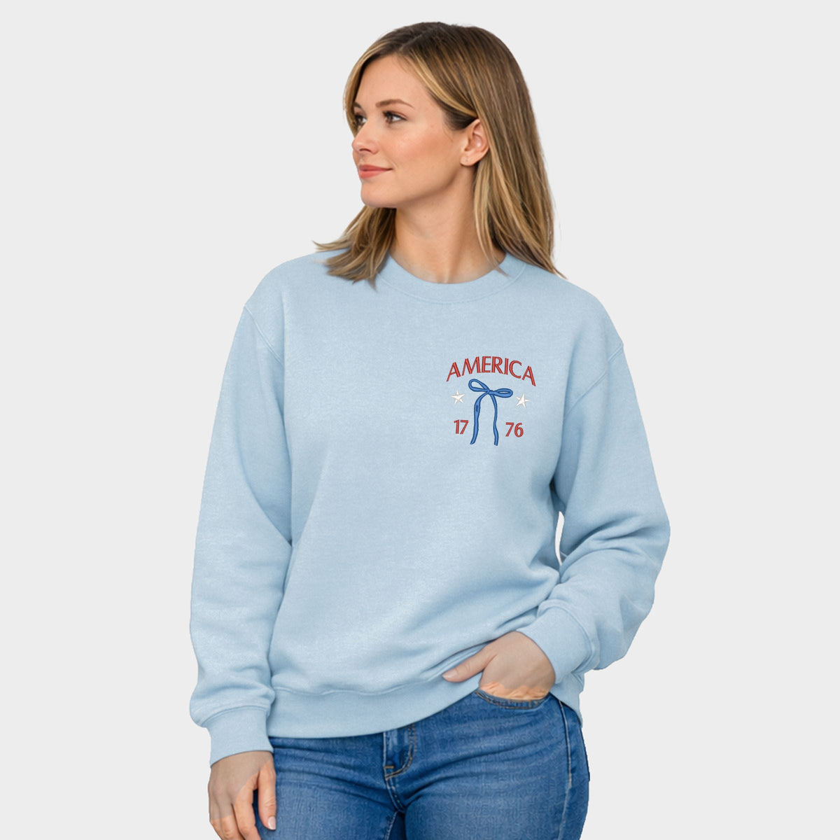 Embroidered America Bow Stars - Women's Graphic Sweatshirt