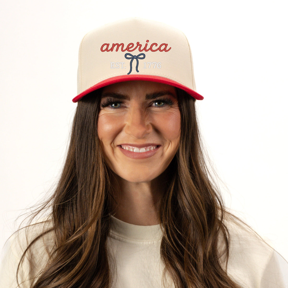 Cursive America Bow - Women's Canvas Trucker Hat