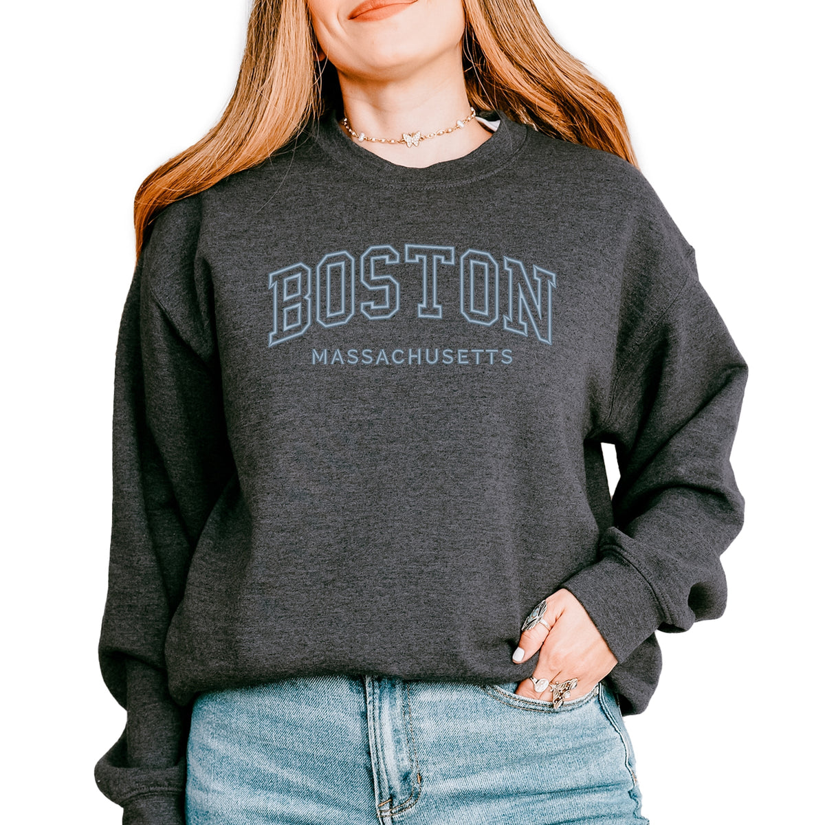 Embroidered Boston Massachusetts - Women's Graphic Sweatshirt