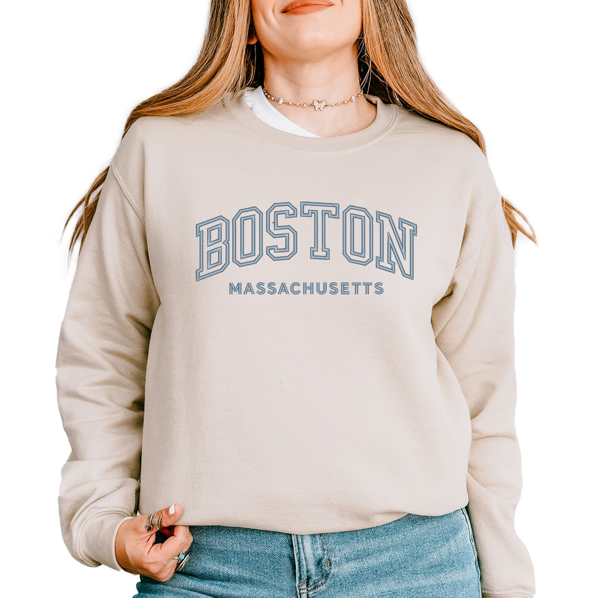 Embroidered Boston Massachusetts - Women's Graphic Sweatshirt