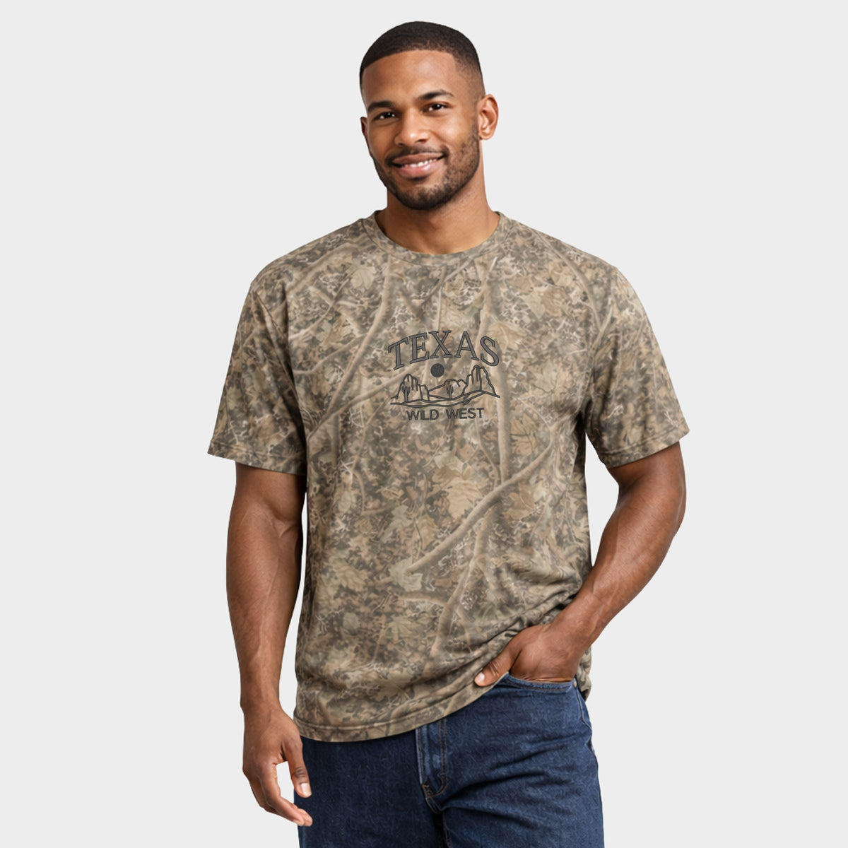 Embroidered Texas Wild West - Men's Heavyweight Camo Tee