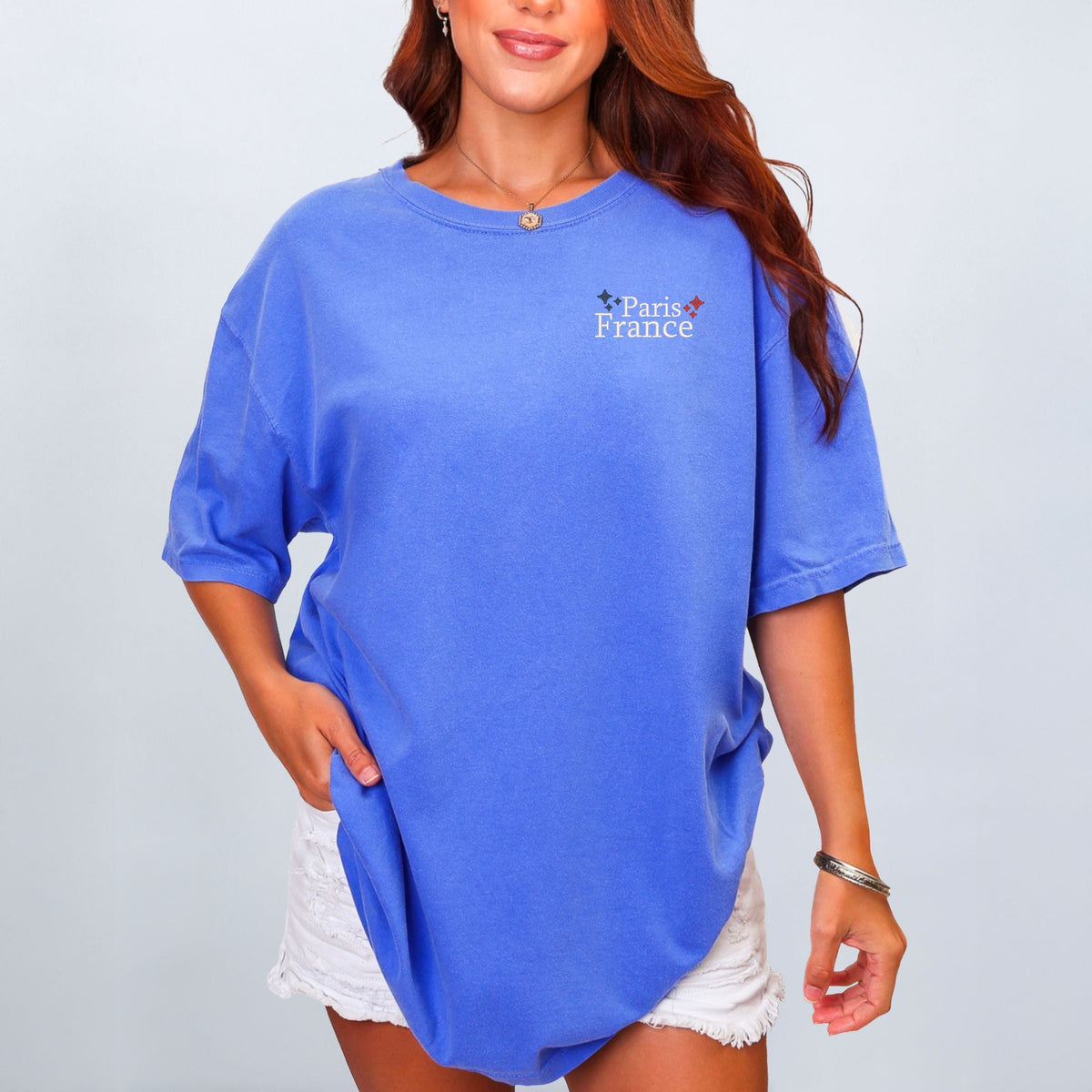 Embroidered Paris France Stars - Women's Garment Dyed Graphic T-Shirt