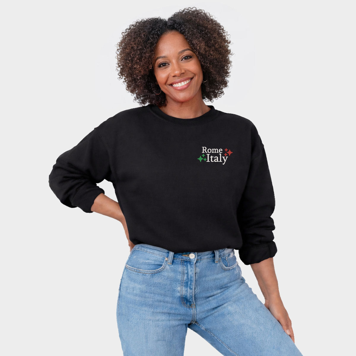 Embroidered Rome Italy Stars -  Women's Graphic Sweatshirt