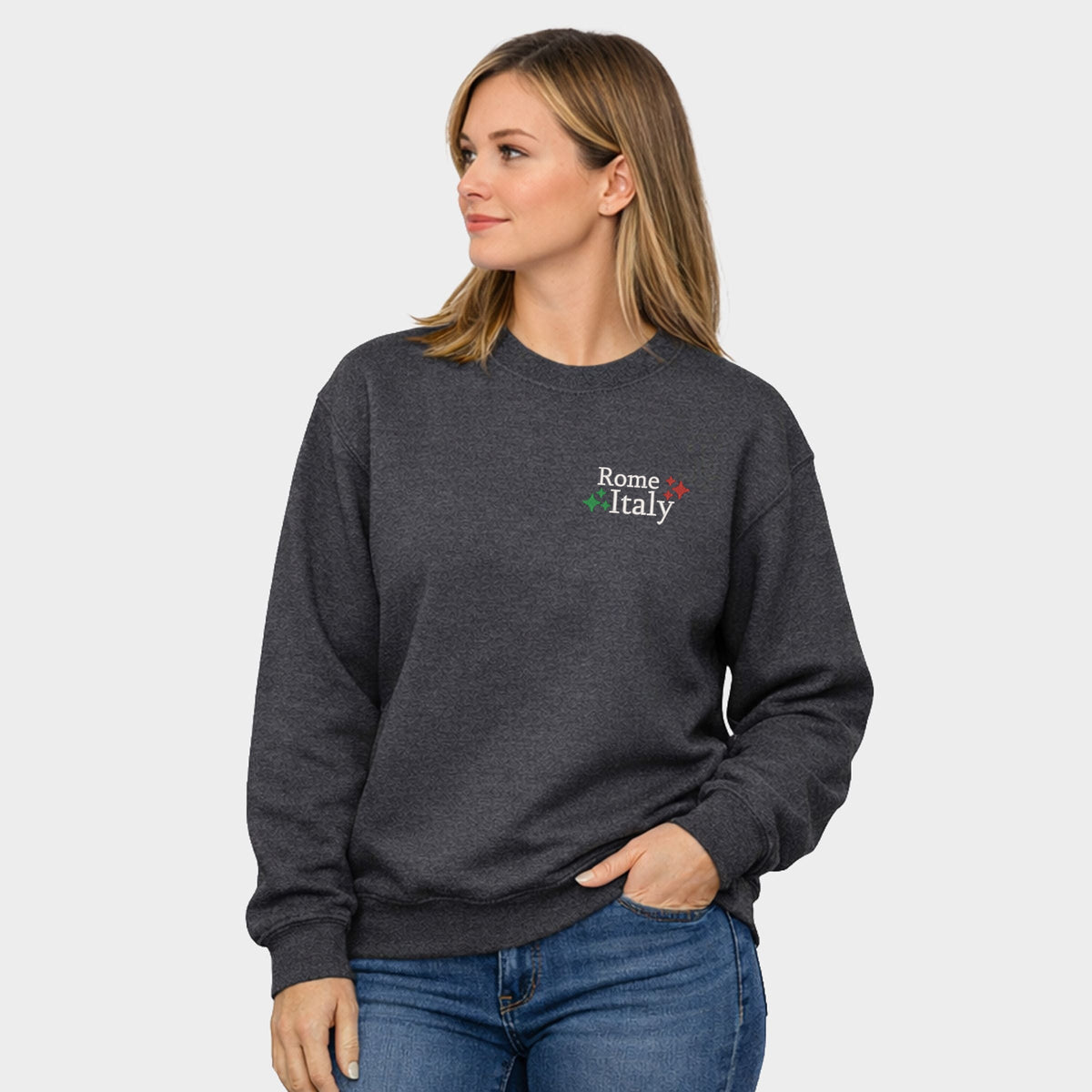 Embroidered Rome Italy Stars -  Women's Graphic Sweatshirt