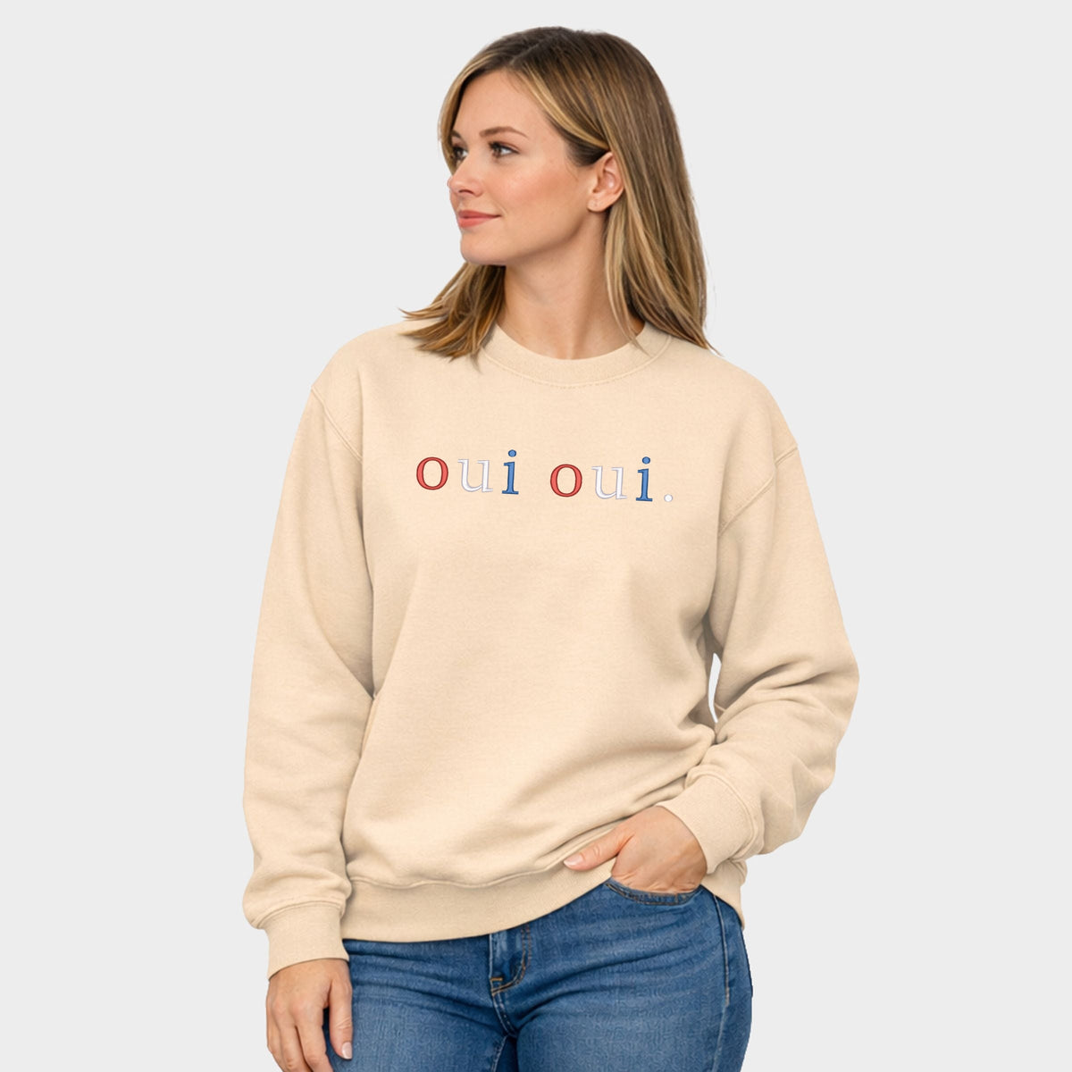 Embroidered Oui Oui Typewriter - Women's Graphic Sweatshirt