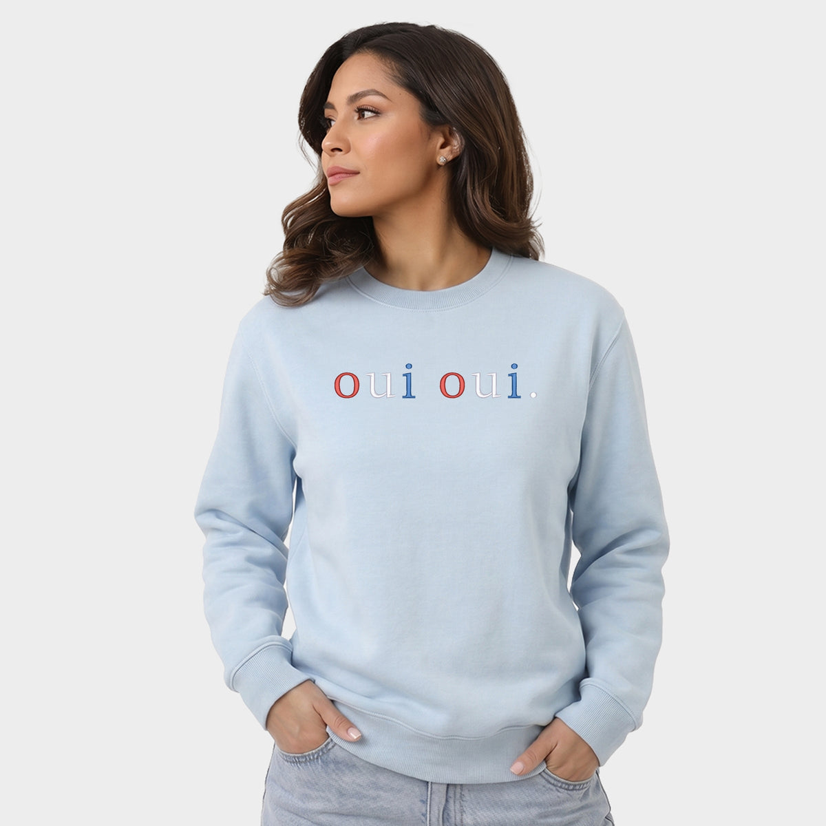 Embroidered Oui Oui Typewriter - Women's Graphic Sweatshirt