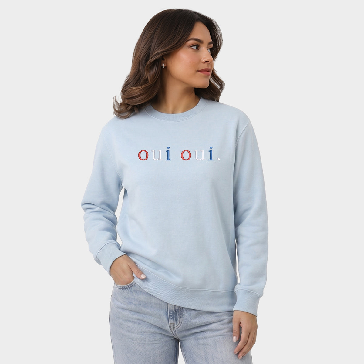 Embroidered Oui Oui Typewriter - Women's Graphic Sweatshirt