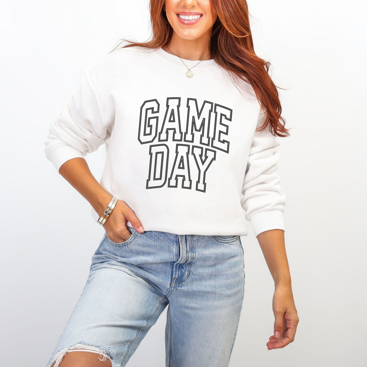 Embroidered Game Day Arched - Women's Graphic Sweatshirt