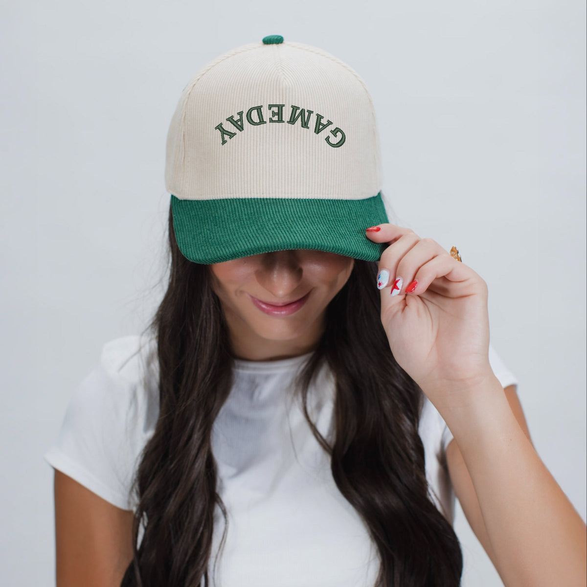 3D Puff Embroidered Game Day Upside Down Arch - Women's Corduroy Trucker Hat