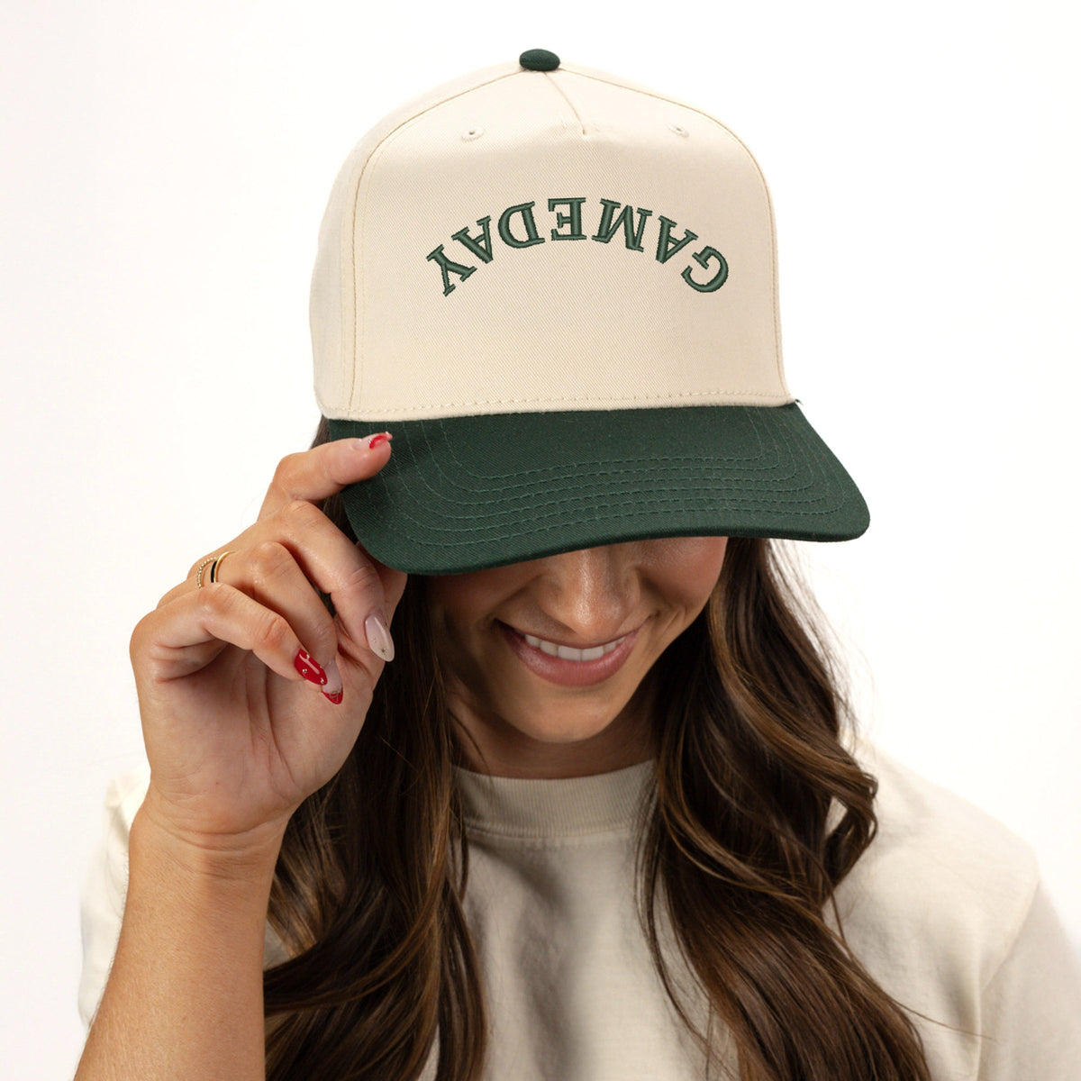 3D Puff Embroidered Game Day Upside Down Arch - Women's Canvas Trucker Hat