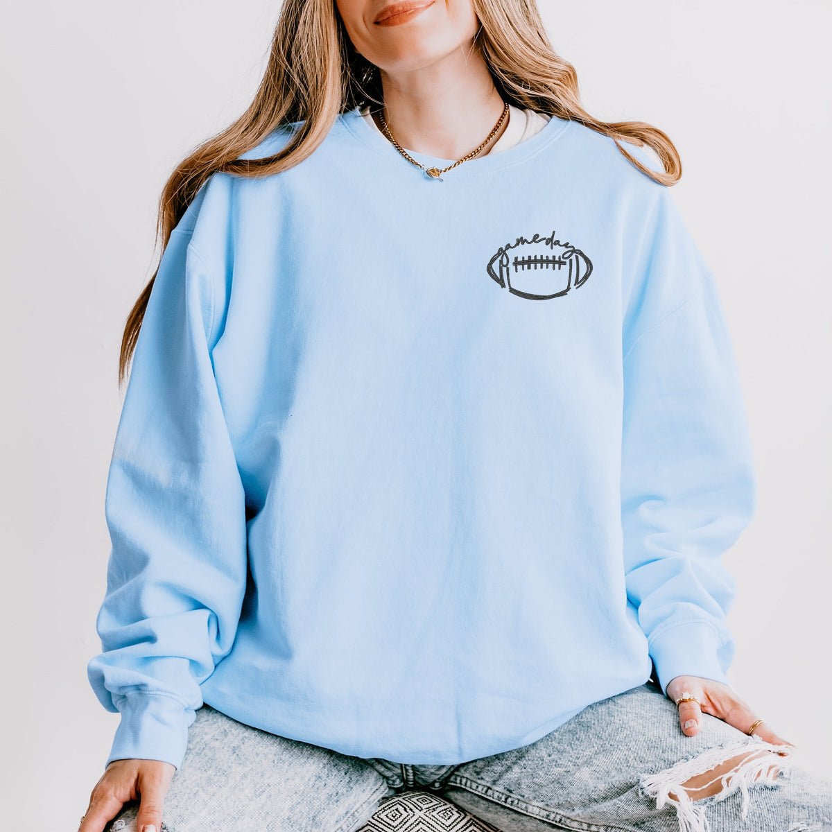 Embroidered Football Gameday - Women's Lightweight Garment Dyed Sweatshirt