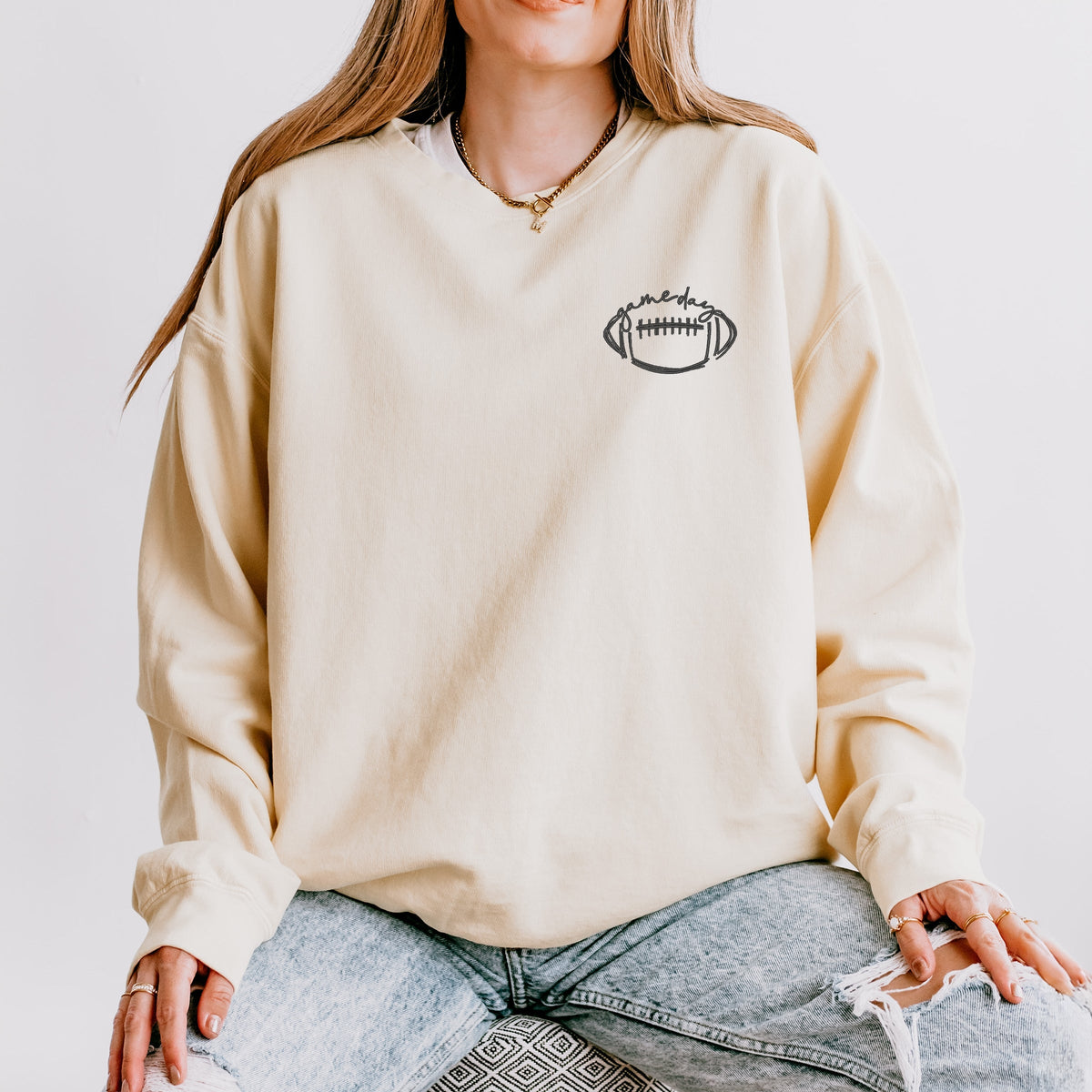 Embroidered Football Gameday - Women's Lightweight Garment Dyed Sweatshirt