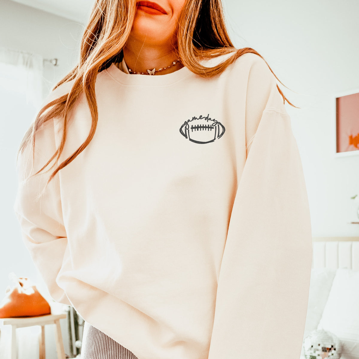 Embroidered Football Gameday - Women's Lightweight Garment Dyed Sweatshirt