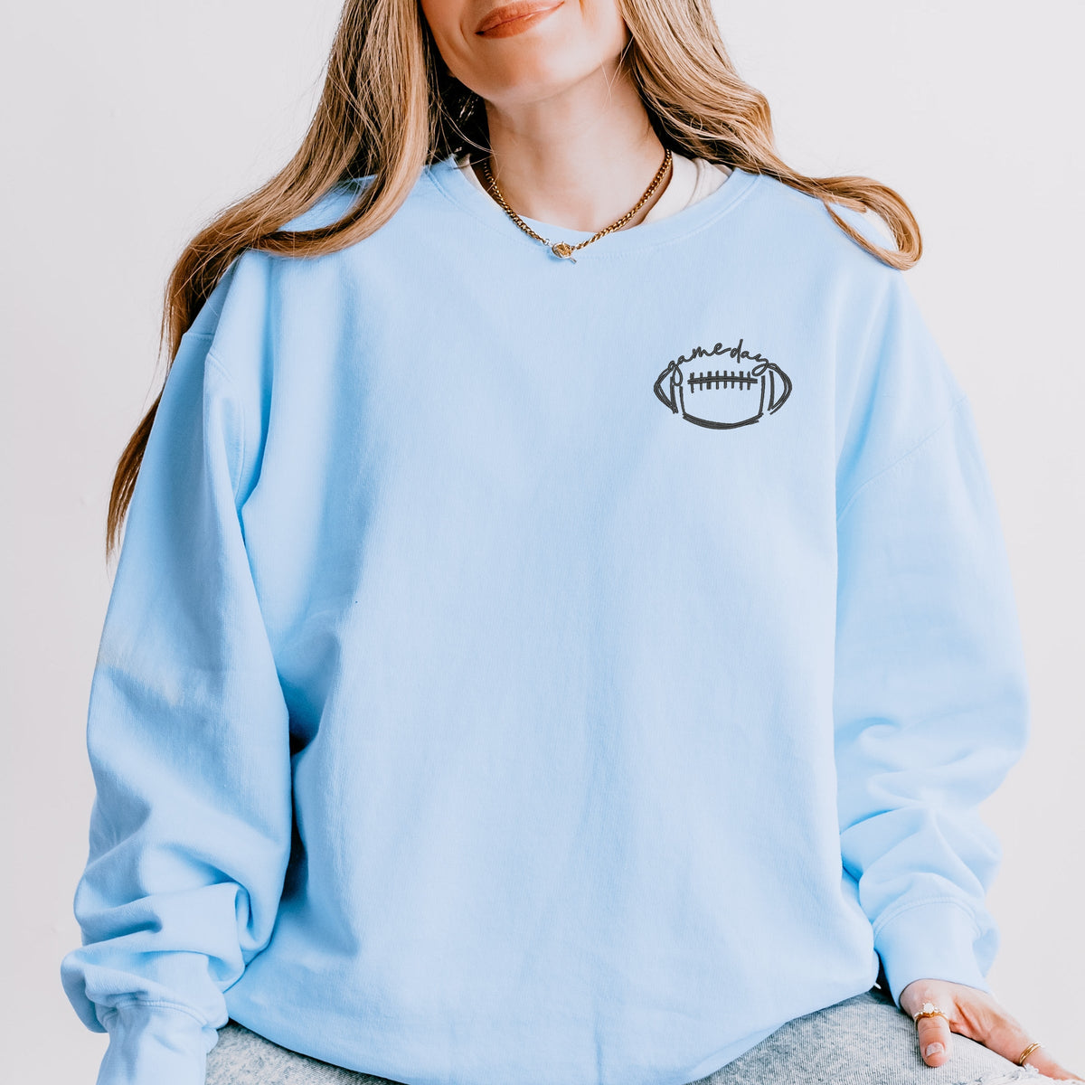 Embroidered Football Gameday - Women's Lightweight Garment Dyed Sweatshirt