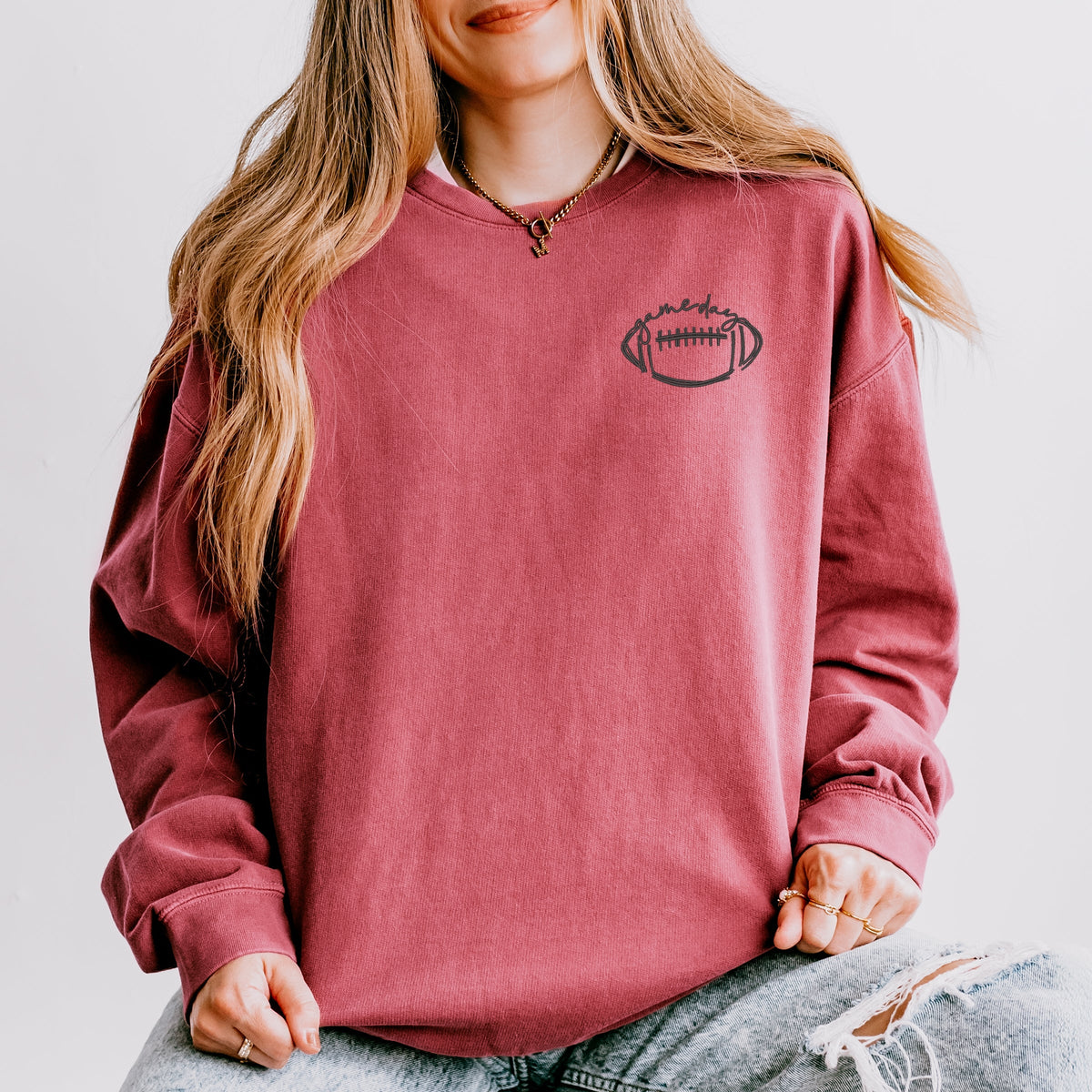 Embroidered Football Gameday - Women's Lightweight Garment Dyed Sweatshirt