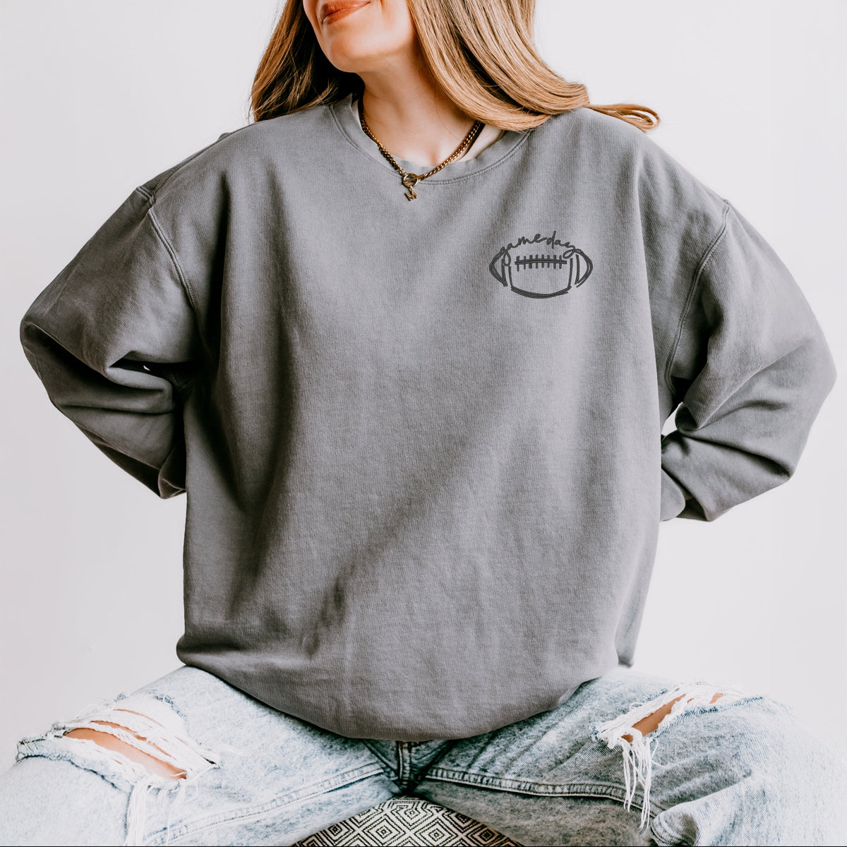 Embroidered Football Gameday - Women's Lightweight Garment Dyed Sweatshirt