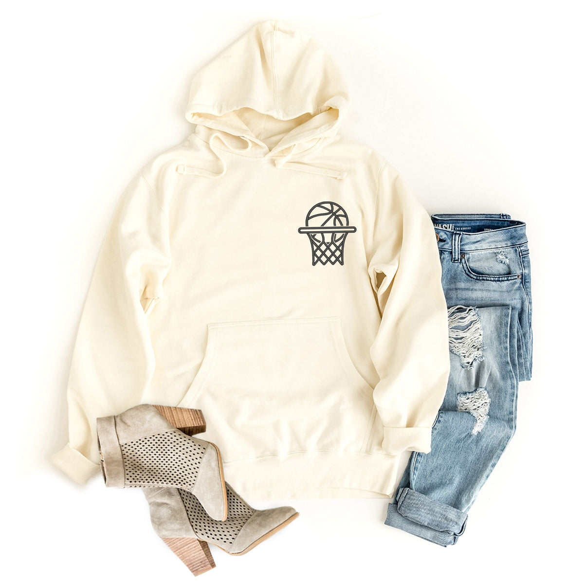 Embroidered Basketball Hoop - Women's Graphic Hoodie