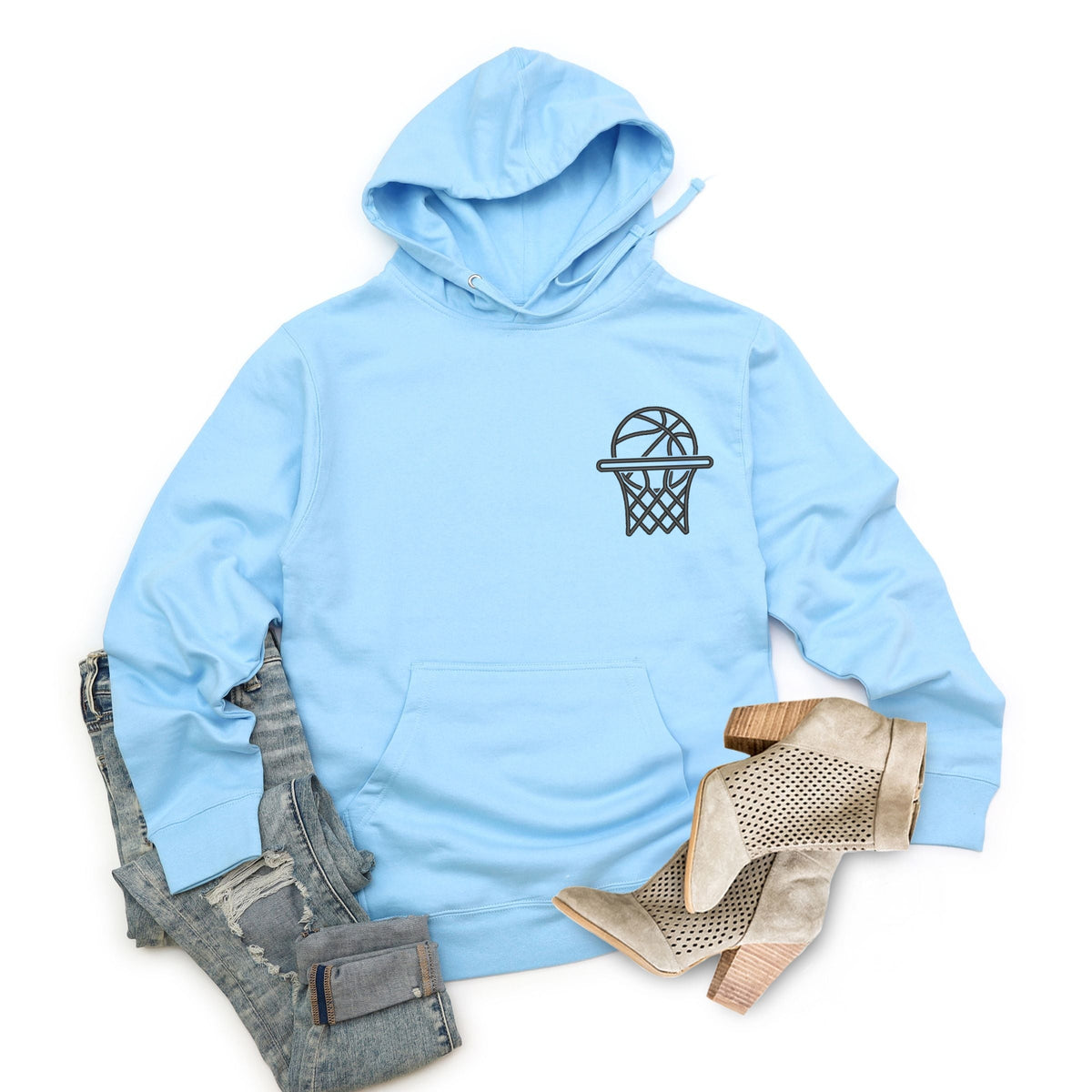 Embroidered Basketball Hoop - Women's Graphic Hoodie
