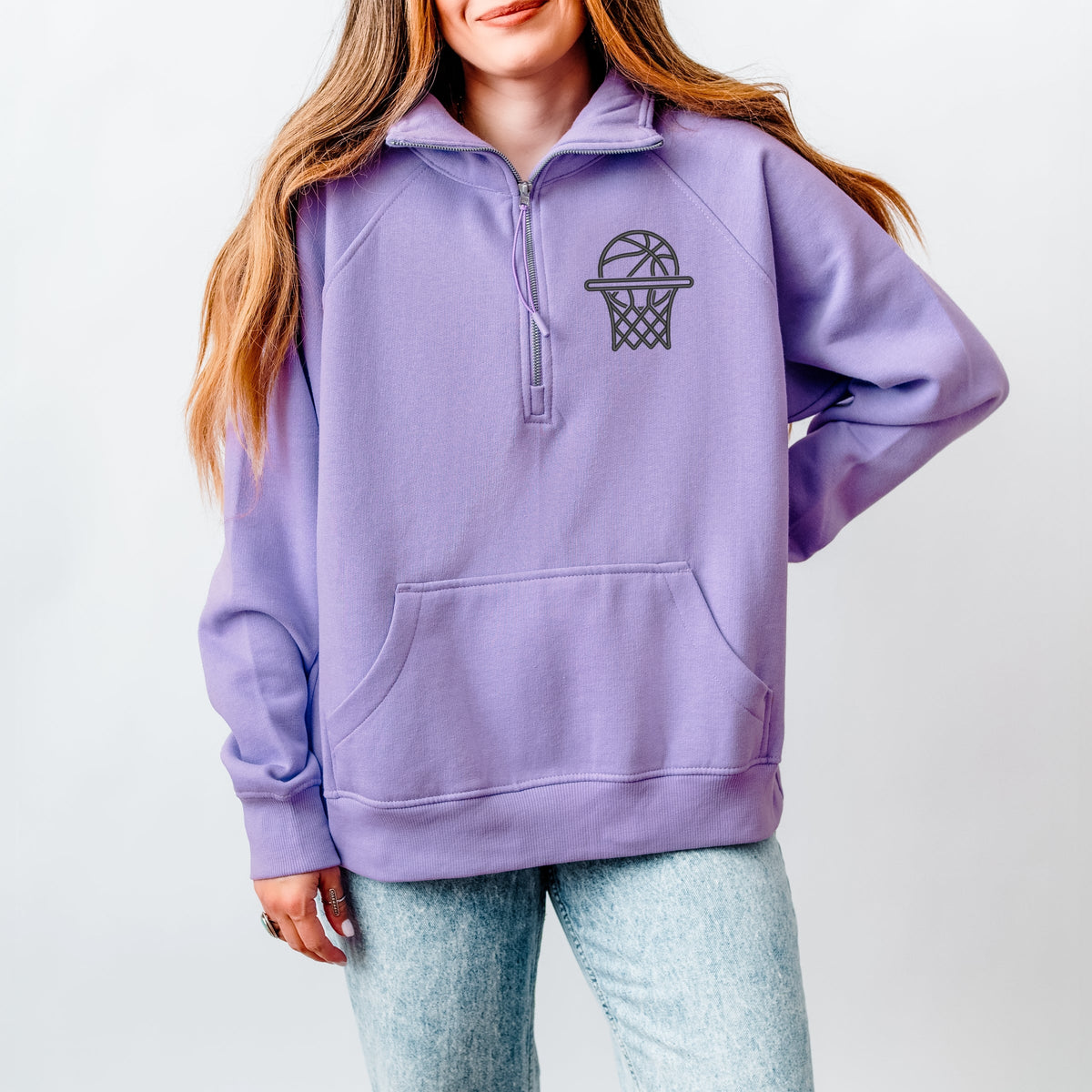 Embroidered Basketball Hoop - Women's Quarter Zip Fleece Graphic Sweatshirt