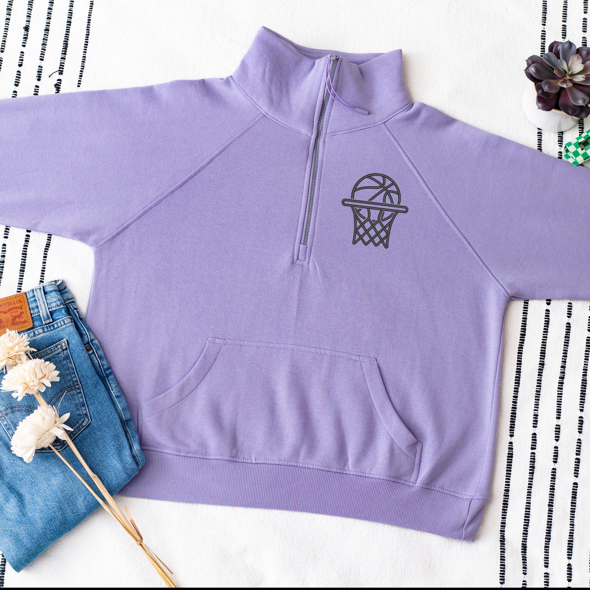 Embroidered Basketball Hoop - Women's Quarter Zip Fleece Graphic Sweatshirt