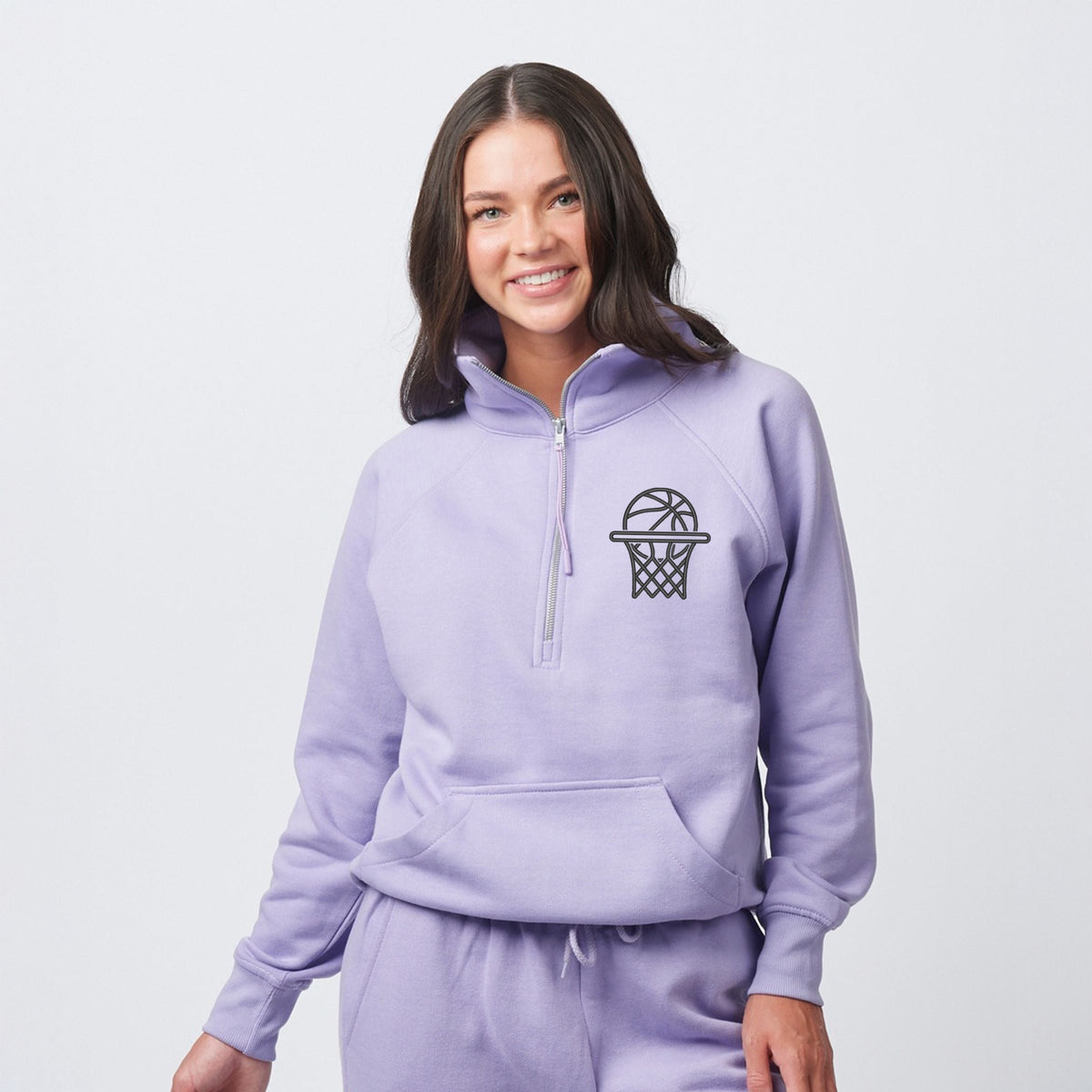 Embroidered Basketball Hoop - Women's Quarter Zip Fleece Graphic Sweatshirt