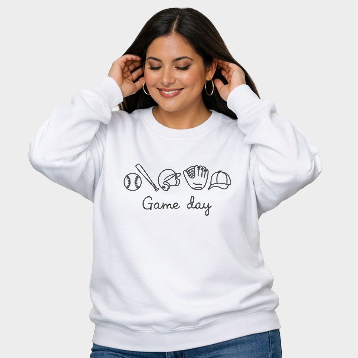 Embroidered Baseball Game Day Icons - Women's Plus Sized Graphic Sweatshirt