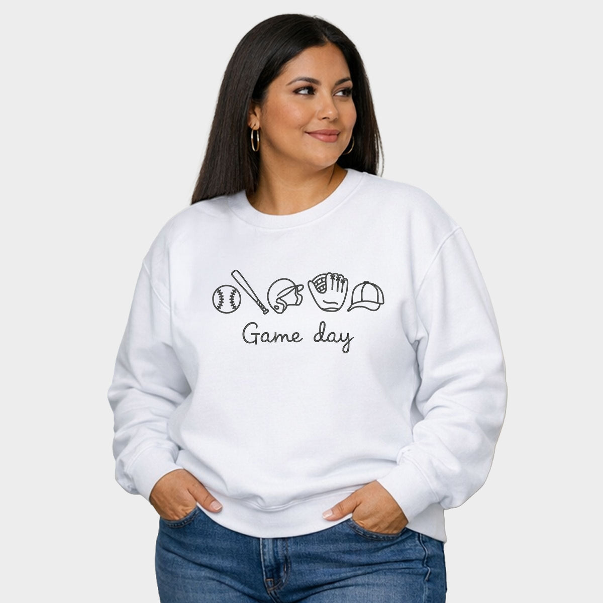 Embroidered Baseball Game Day Icons - Women's Plus Sized Graphic Sweatshirt