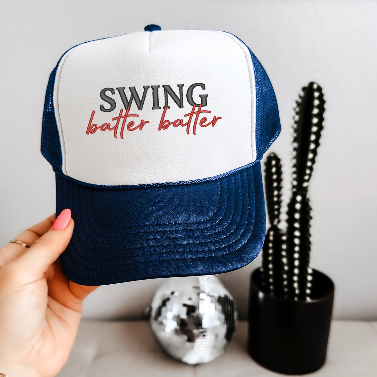 Script Swing Batter Batter - Women's Graphic Foam Trucker Hat