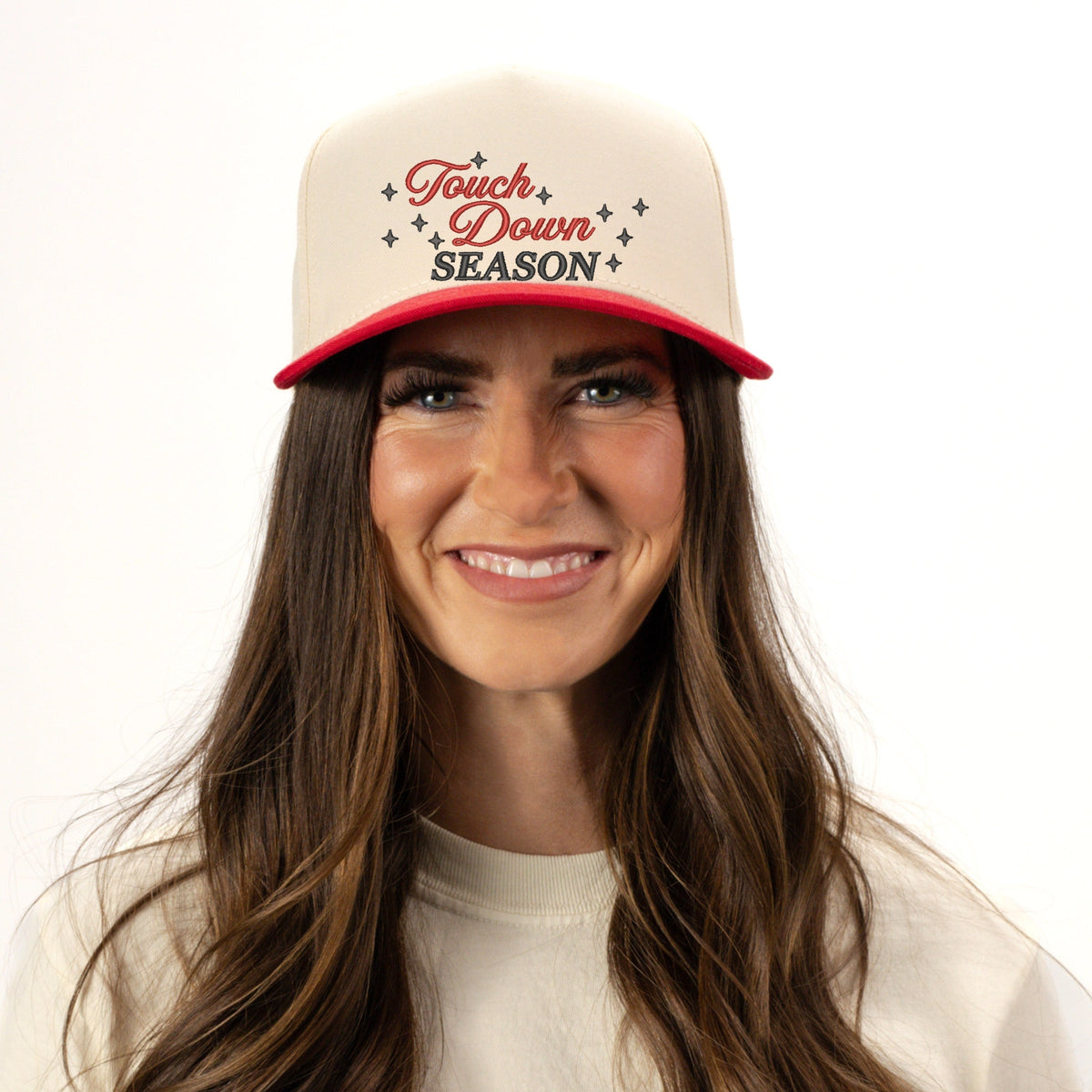 Embroidered Touch Down Season Stars - Women's Canvas Trucker Hat
