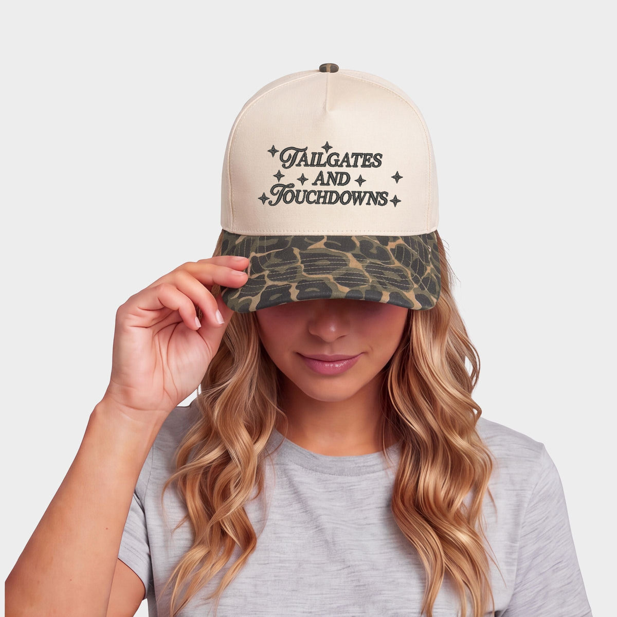 Embroidered Tailgates And Touch Downs Stars - Women's Canvas Trucker Hat