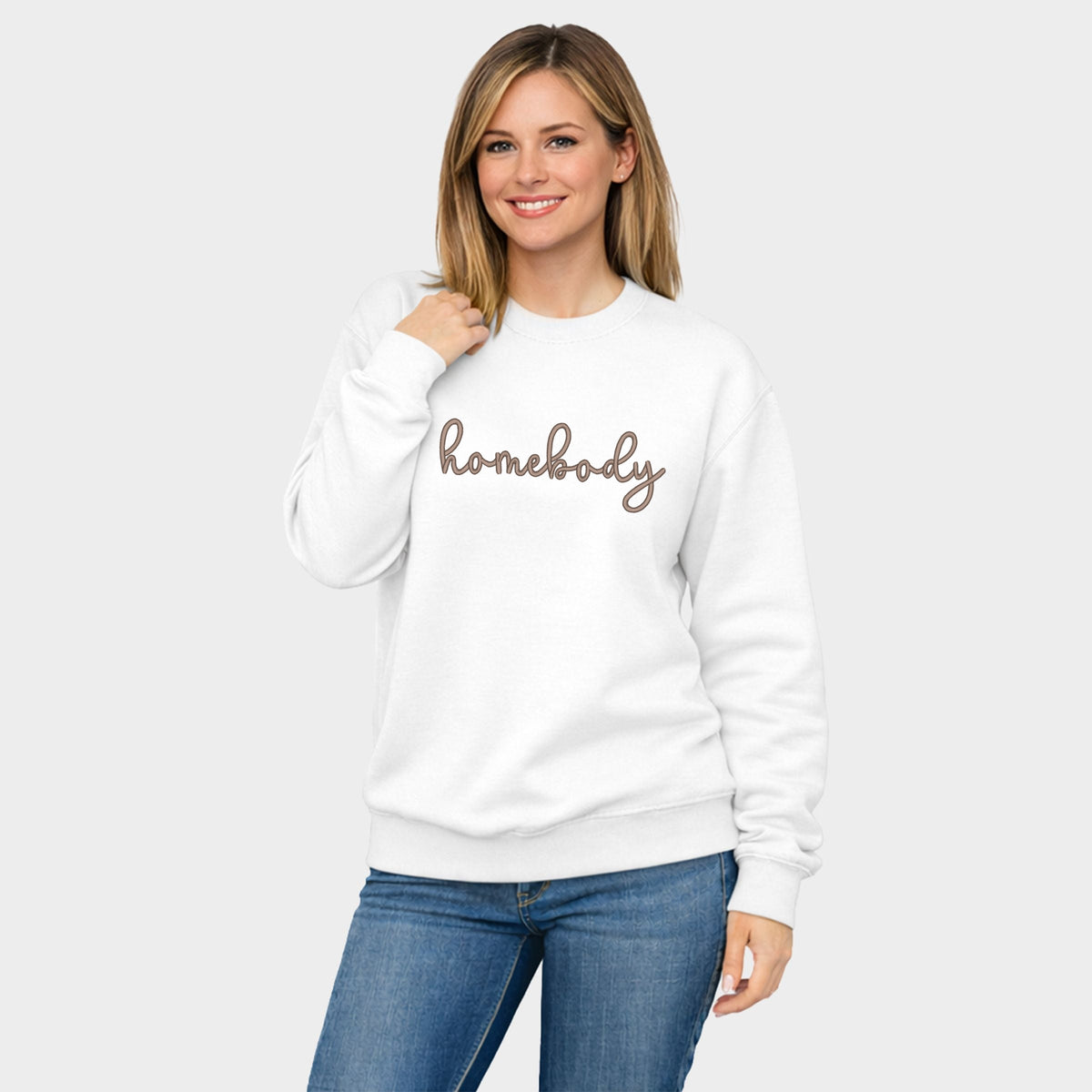 Embroidered Homebody Cursive - Women's Graphic Sweatshirt