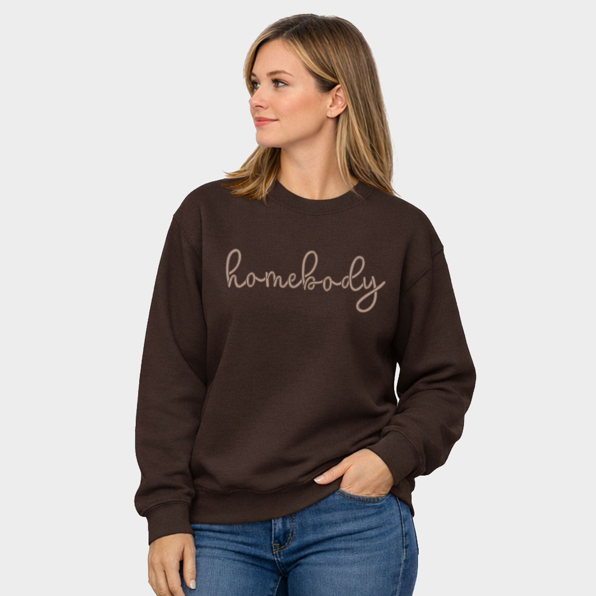 Embroidered Homebody Cursive - Women's Graphic Sweatshirt