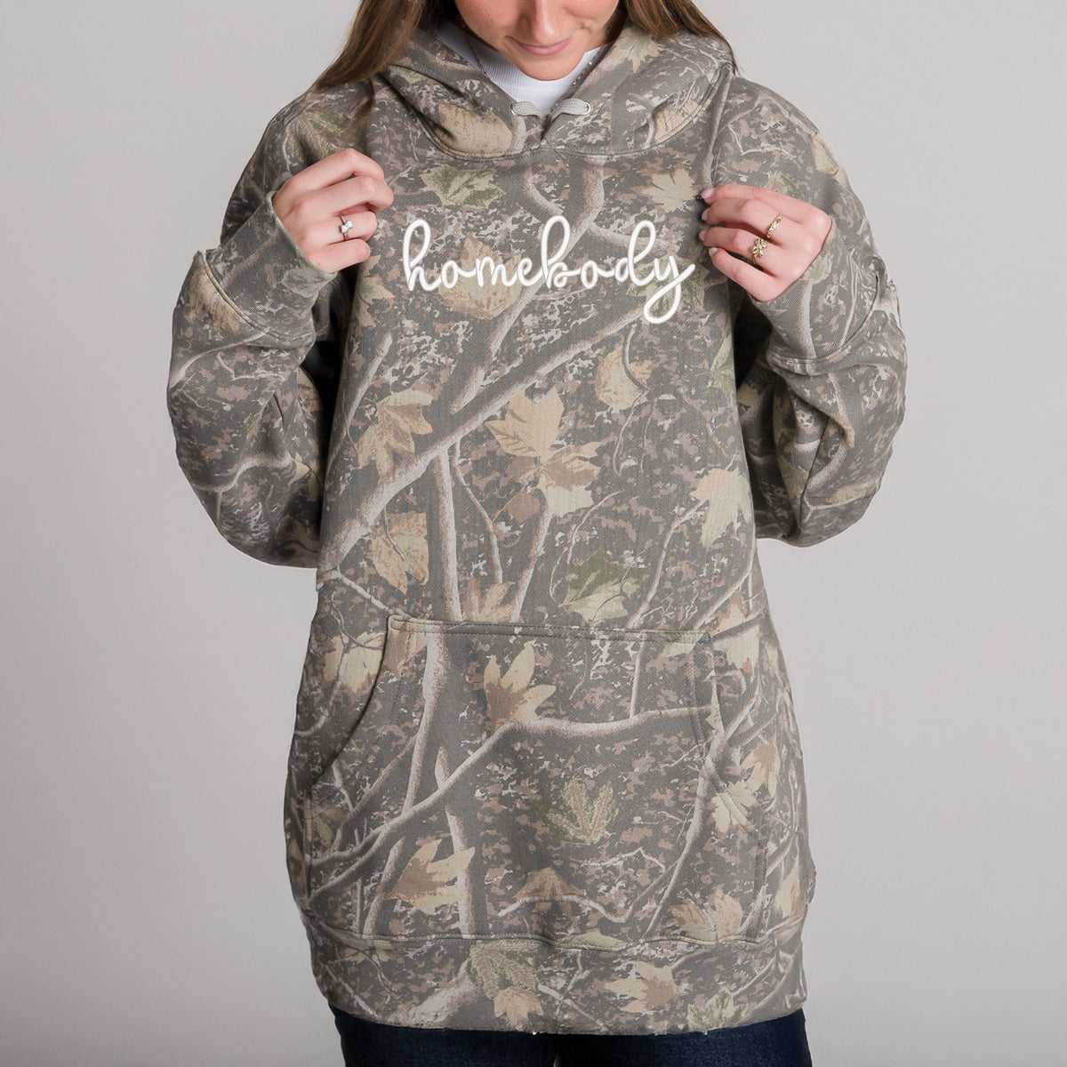 Embroidered Homebody Cursive - Camo Hoodie