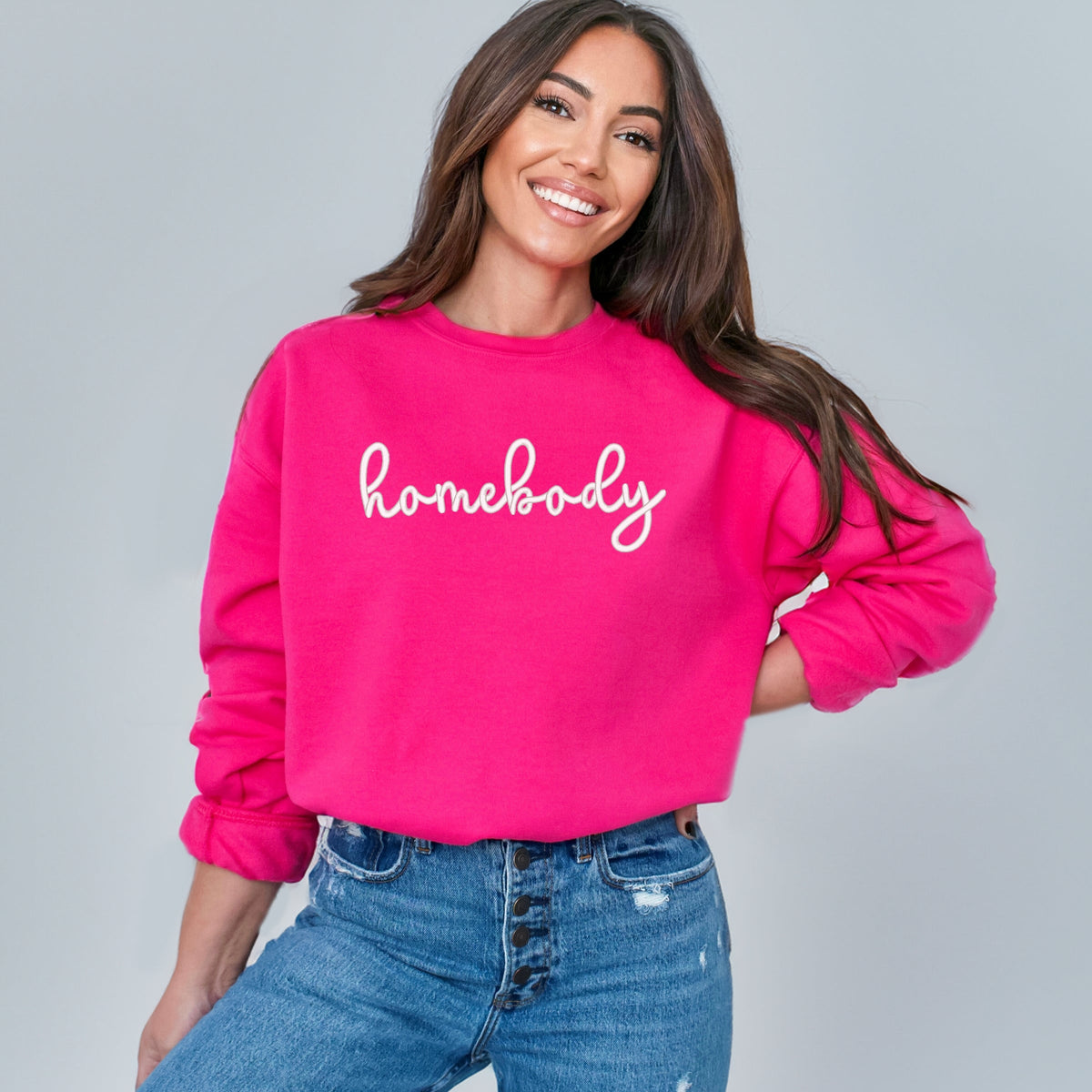Embroidered Homebody Cursive - Women's Graphic Sweatshirt