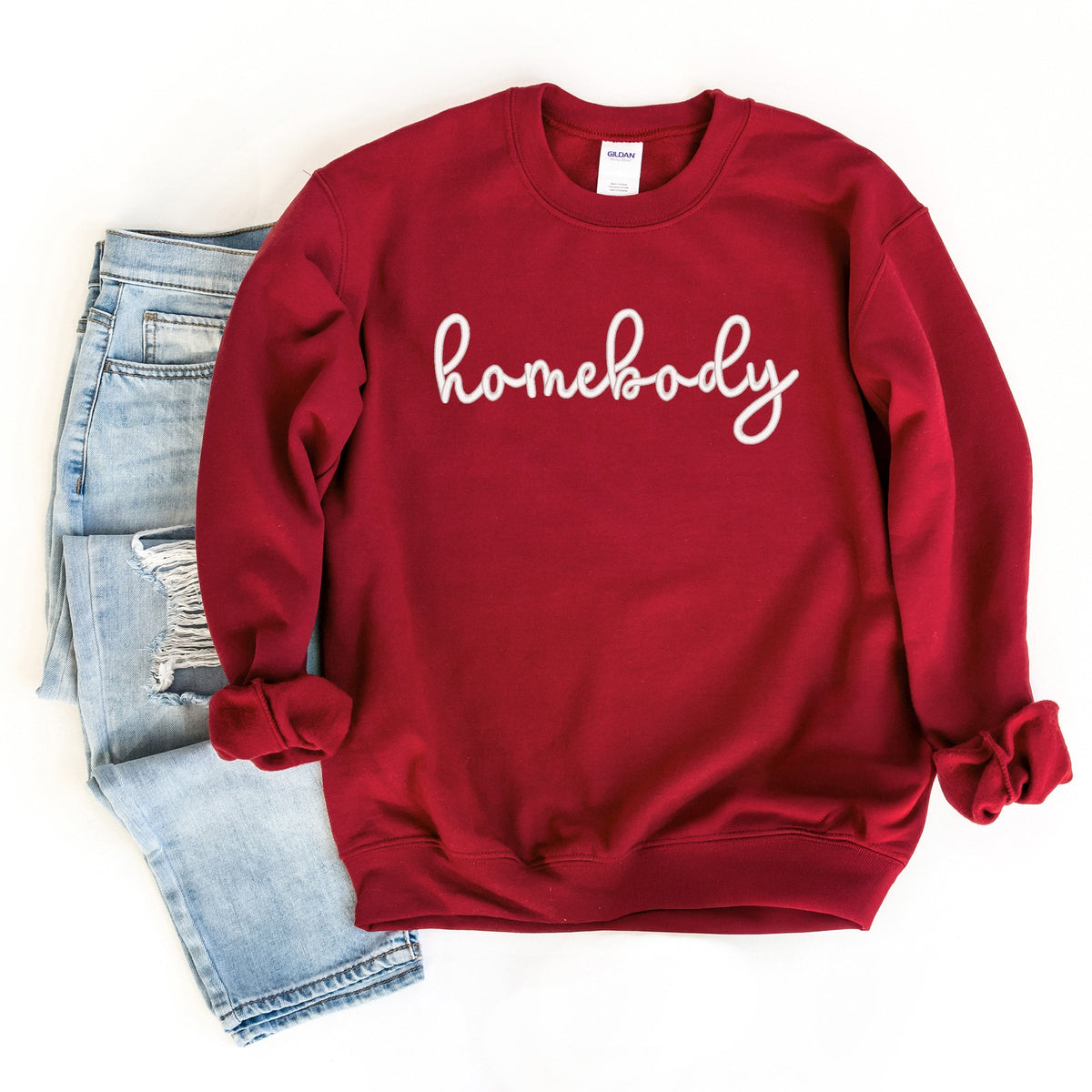 Embroidered Homebody Cursive - Women's Graphic Sweatshirt