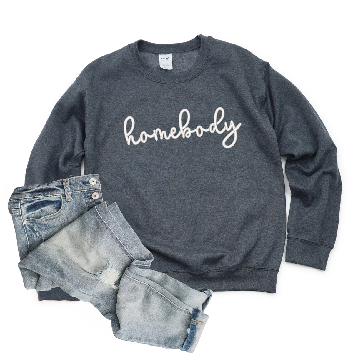 Embroidered Homebody Cursive - Women's Graphic Sweatshirt
